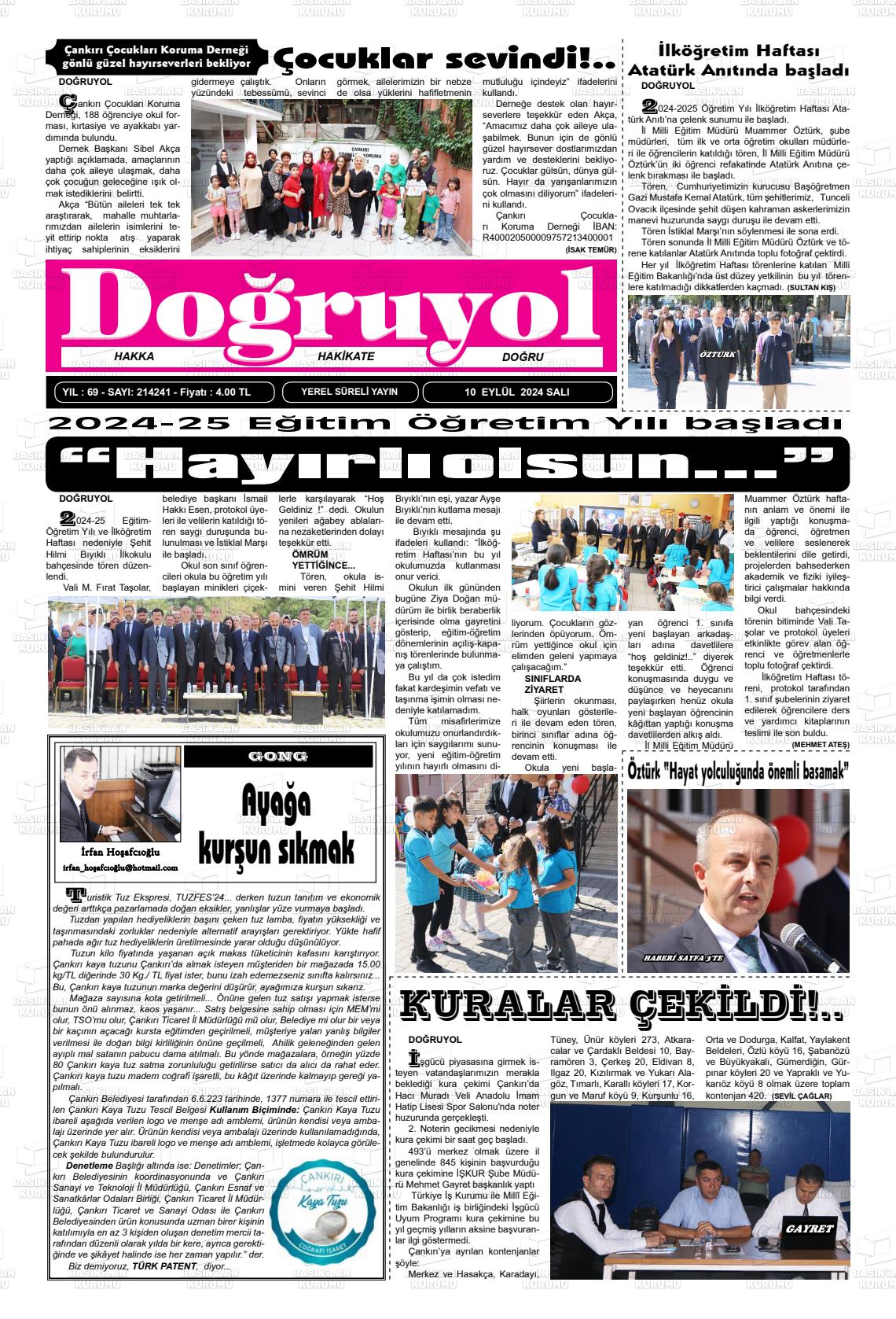 10 Eylül 2024 Doğruyol Gazete Manşeti