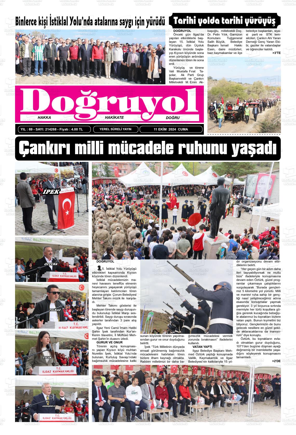 11 Ekim 2024 Doğruyol Gazete Manşeti