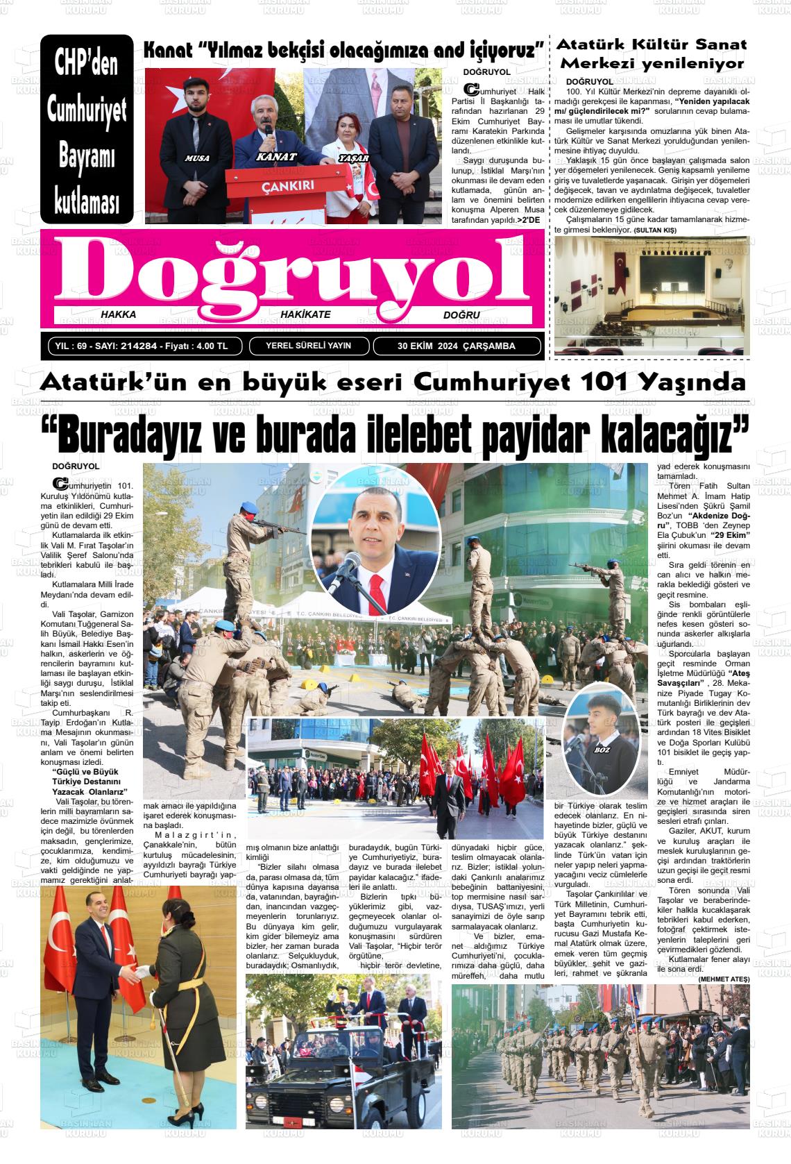 30 Ekim 2024 Doğruyol Gazete Manşeti