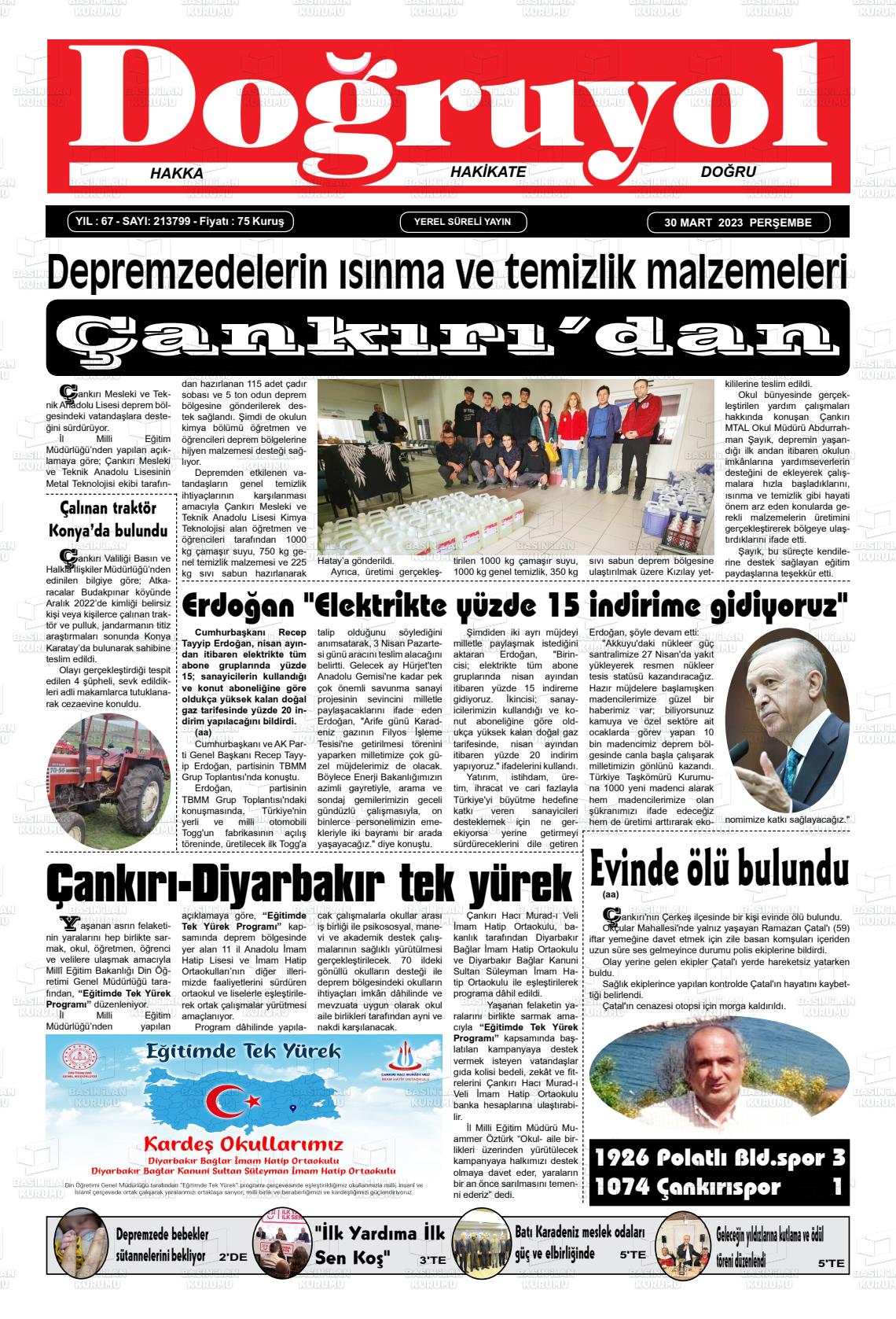 30 Mart 2023 Doğruyol Gazete Manşeti