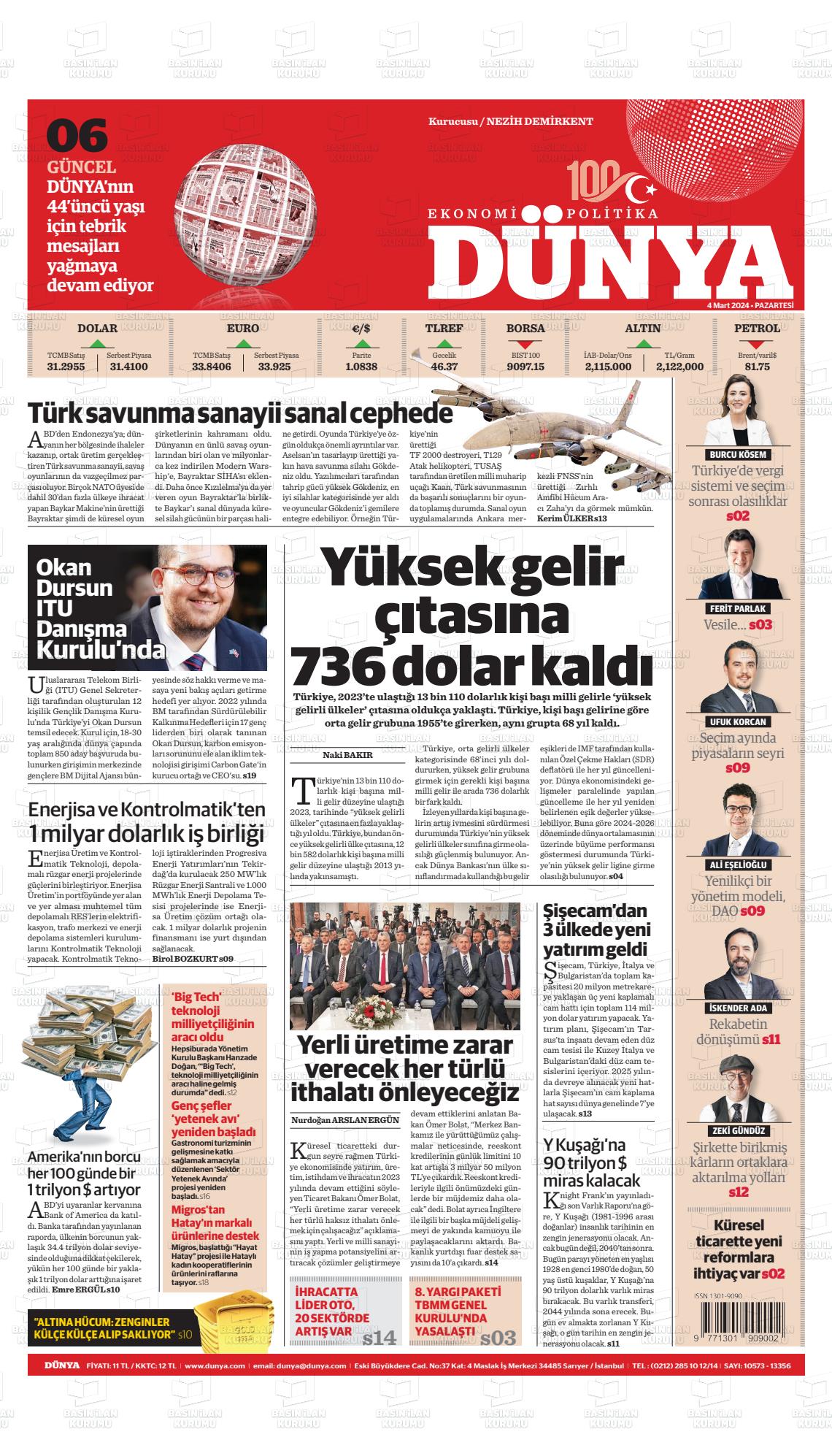 04 Mart 2024 Dünya Gazete Manşeti