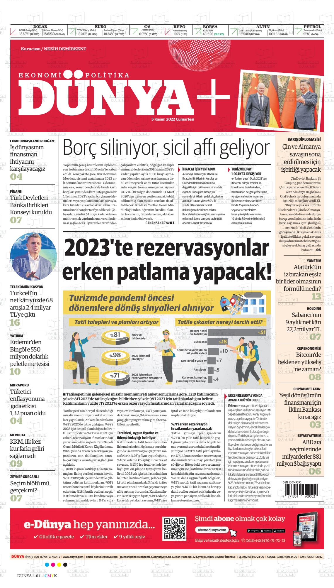 05 Kasım 2022 Dünya Gazete Manşeti