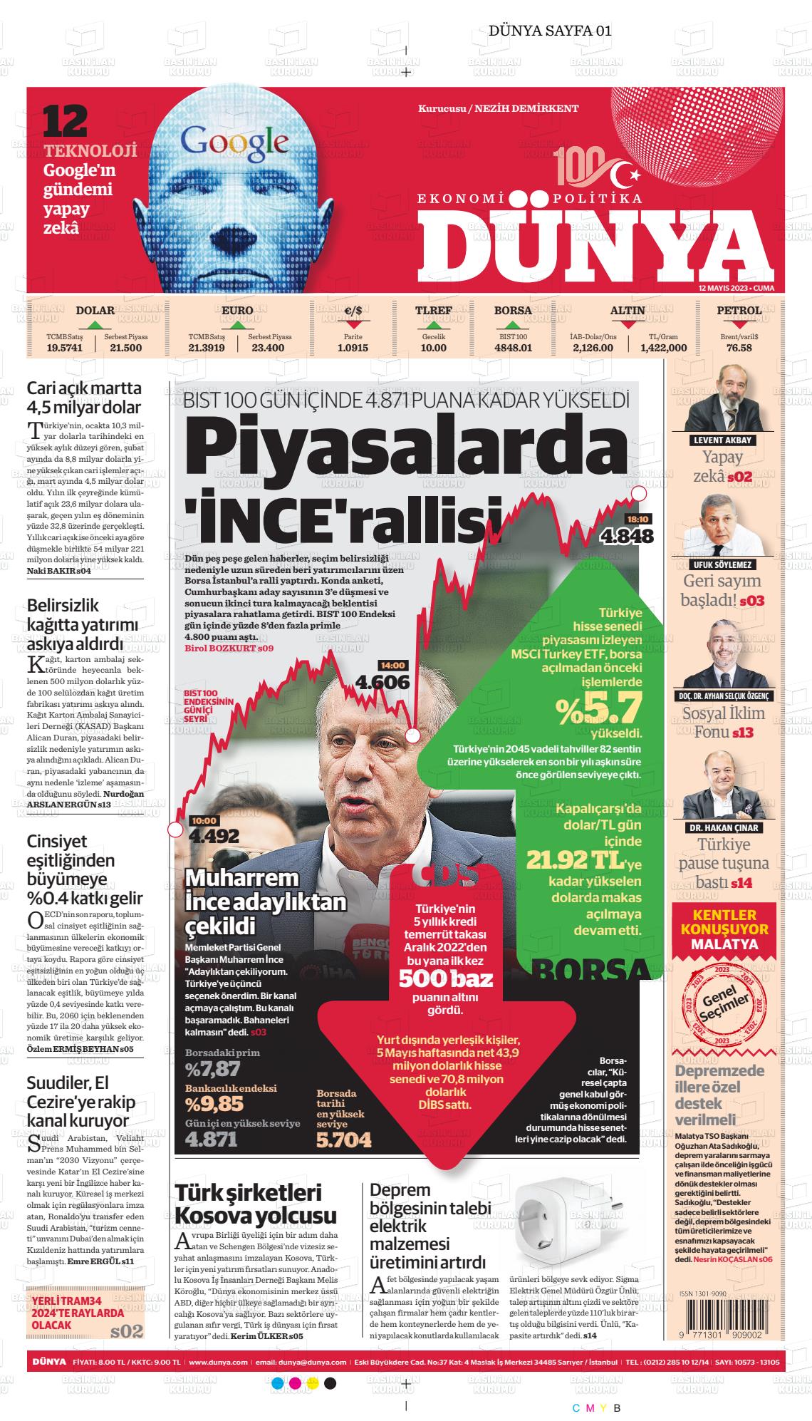 12 Mayıs 2023 Dünya Gazete Manşeti