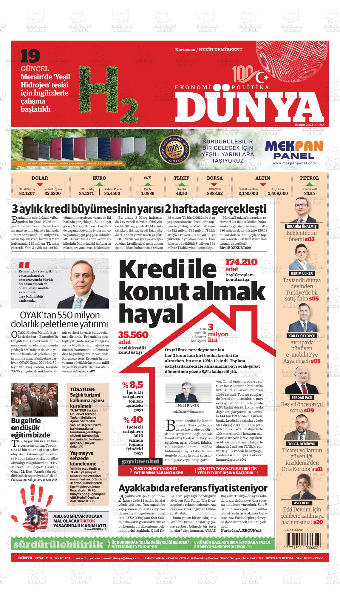 15 Mart 2024 Dünya Gazete Manşeti