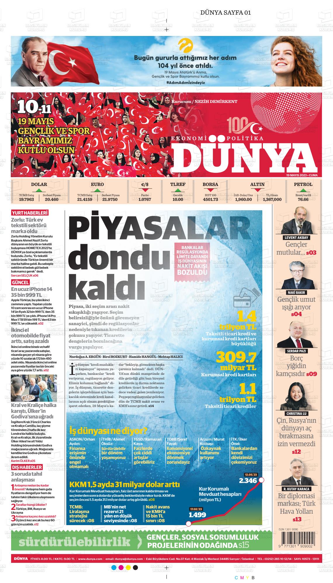 19 Mayıs 2023 Dünya Gazete Manşeti