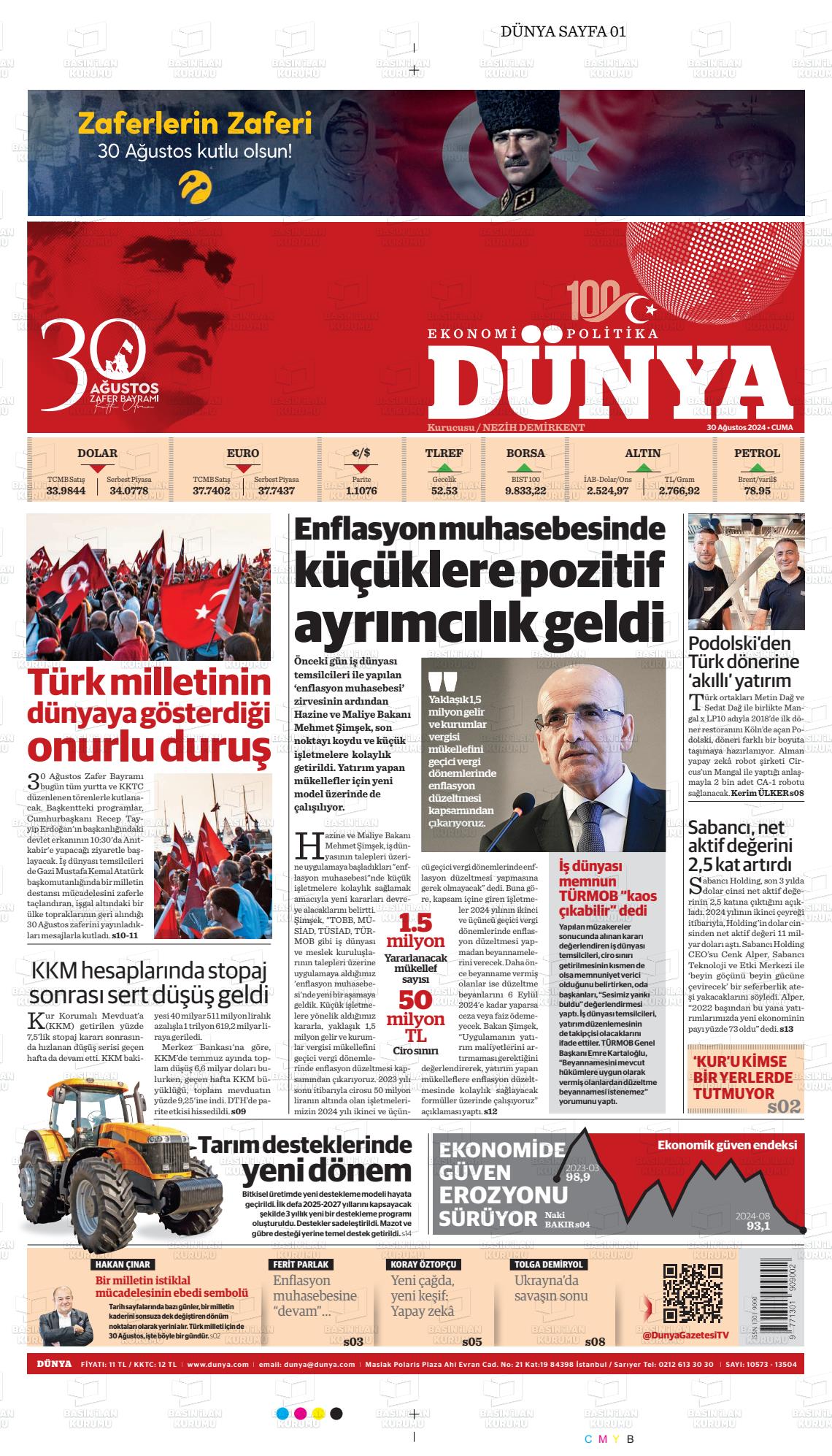 30 Ağustos 2024 Dünya Gazete Manşeti