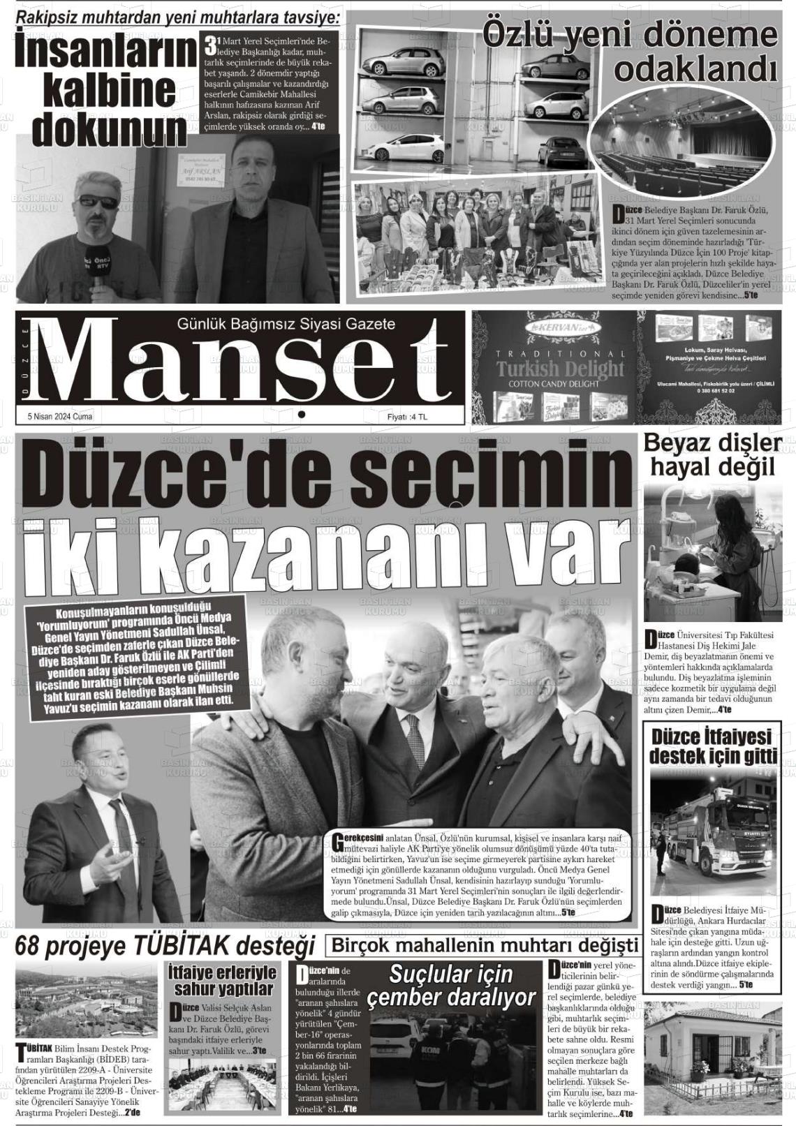 05 Nisan 2024 Düzce Manşet Gazete Manşeti