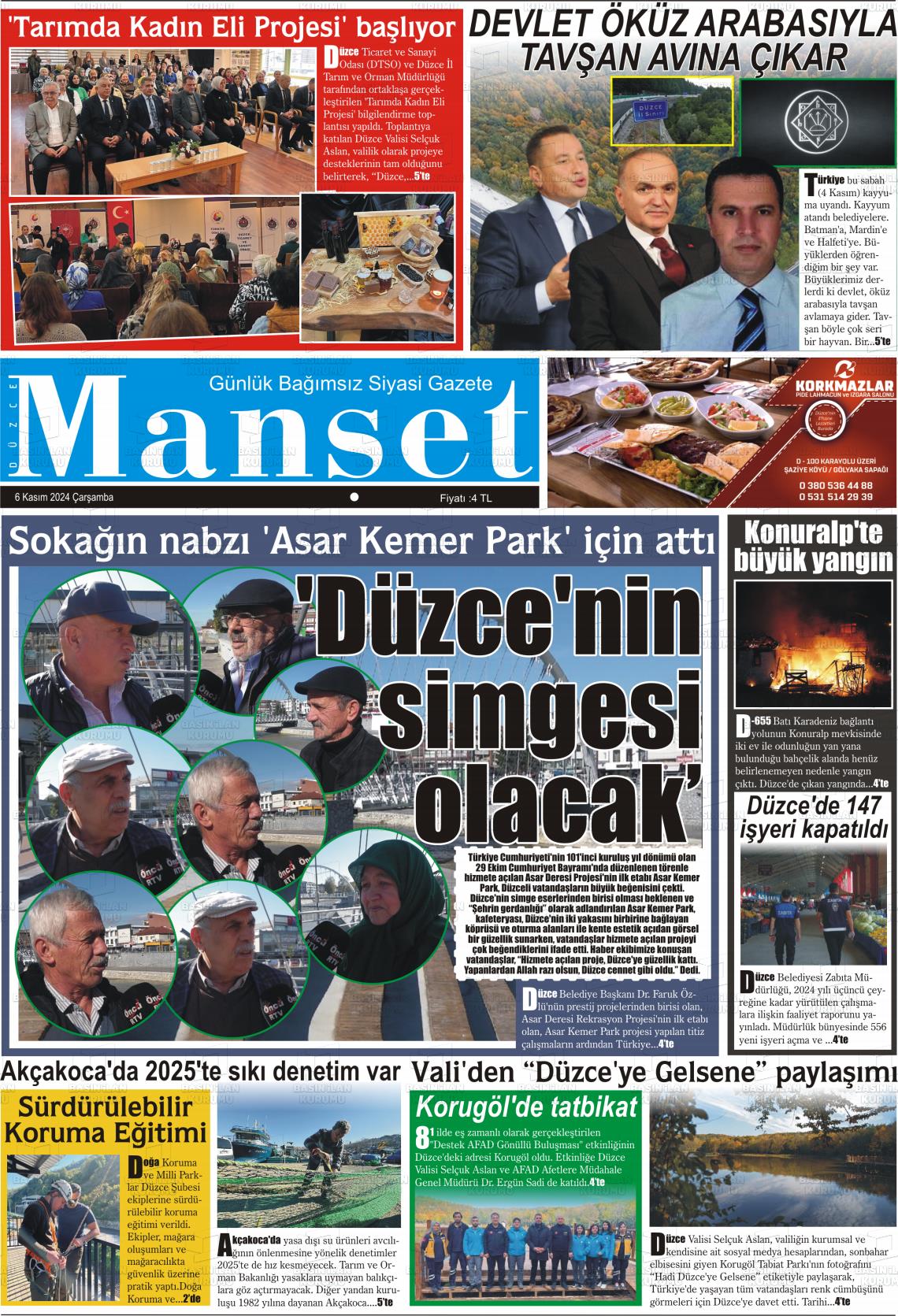 06 Kasım 2024 Düzce Manşet Gazete Manşeti