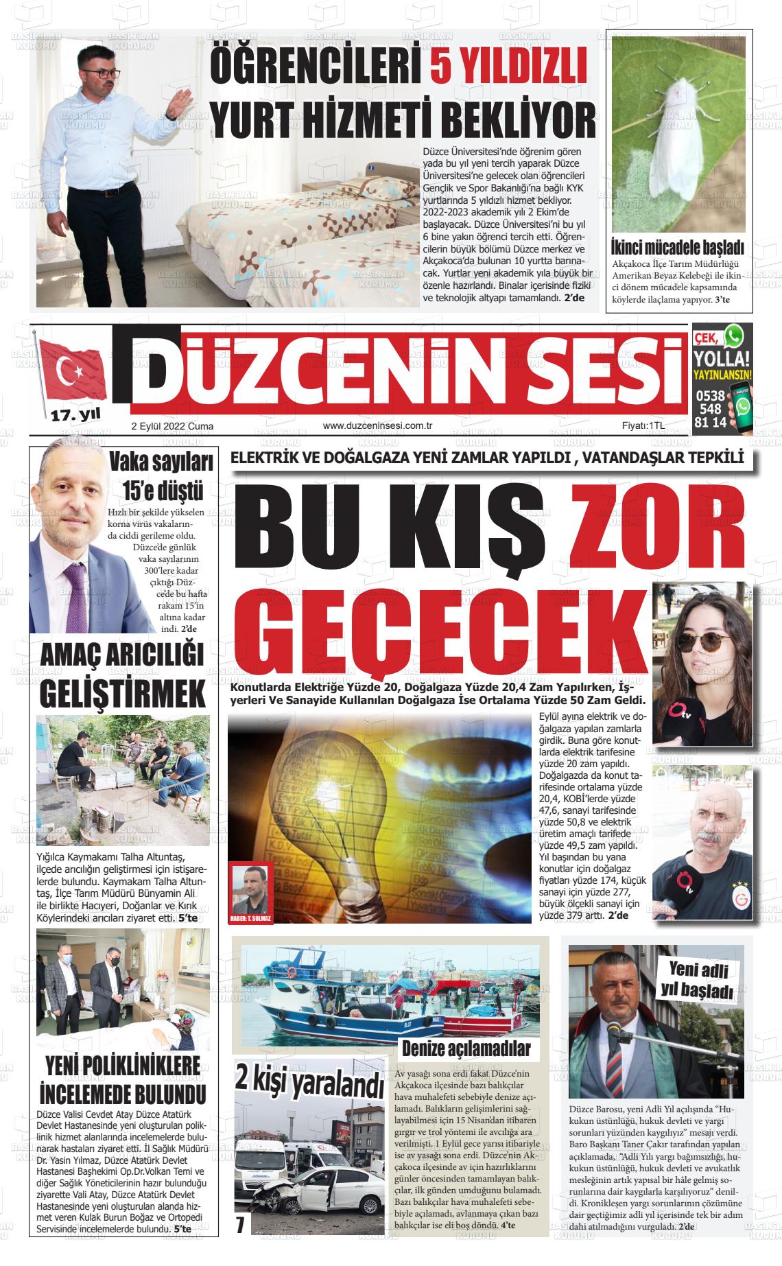 31 Ekim 2022 Düzcenin Sesi Gazete Manşeti