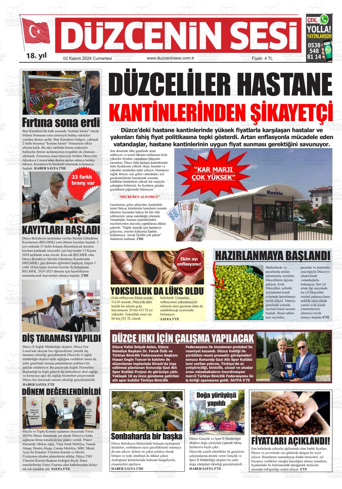 02 Kasım 2024 Düzcenin Sesi Gazete Manşeti