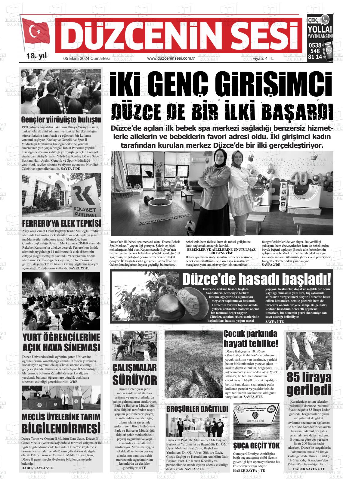 05 Ekim 2024 Düzcenin Sesi Gazete Manşeti