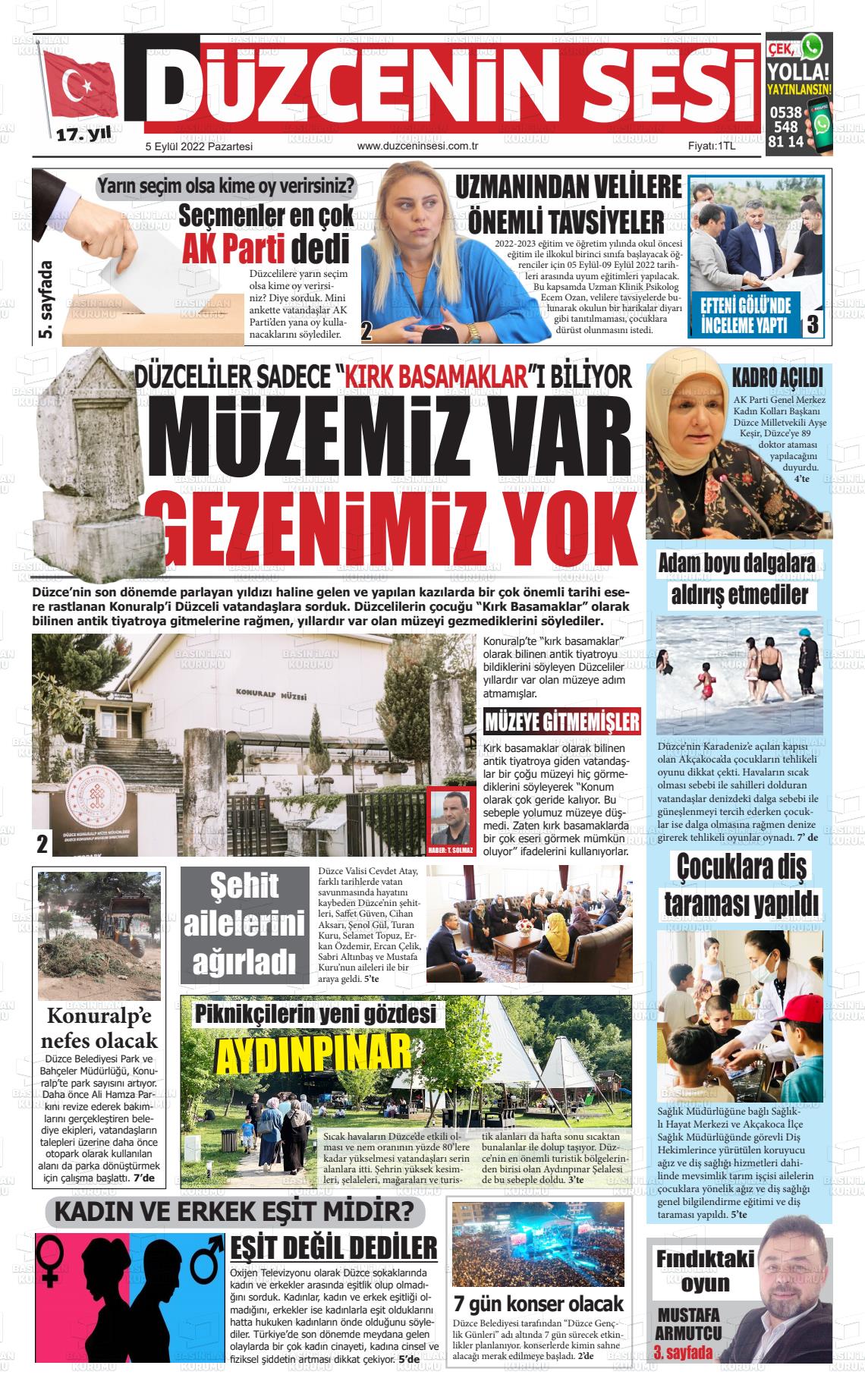 03 Kasım 2022 Düzcenin Sesi Gazete Manşeti