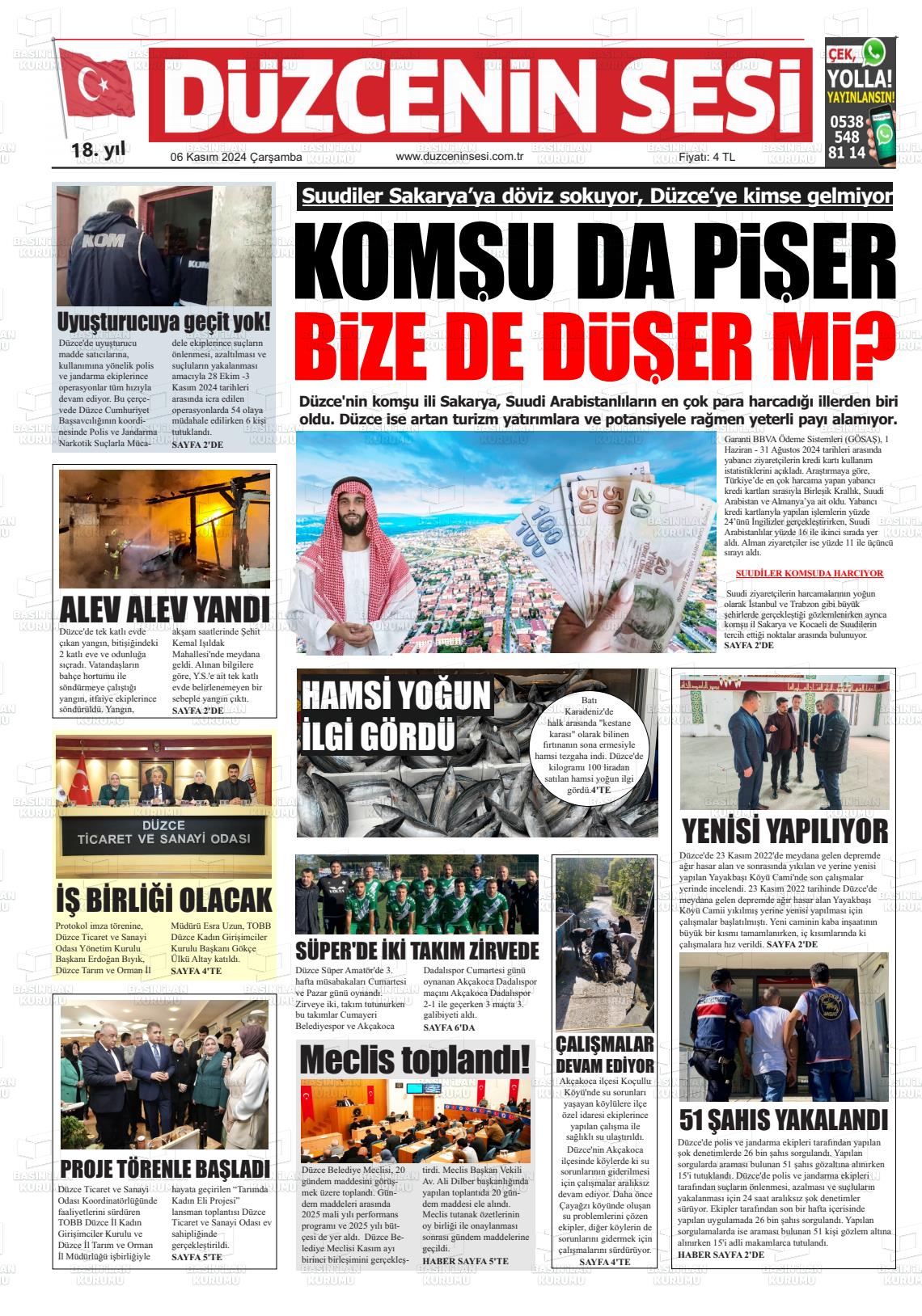 06 Kasım 2024 Düzcenin Sesi Gazete Manşeti