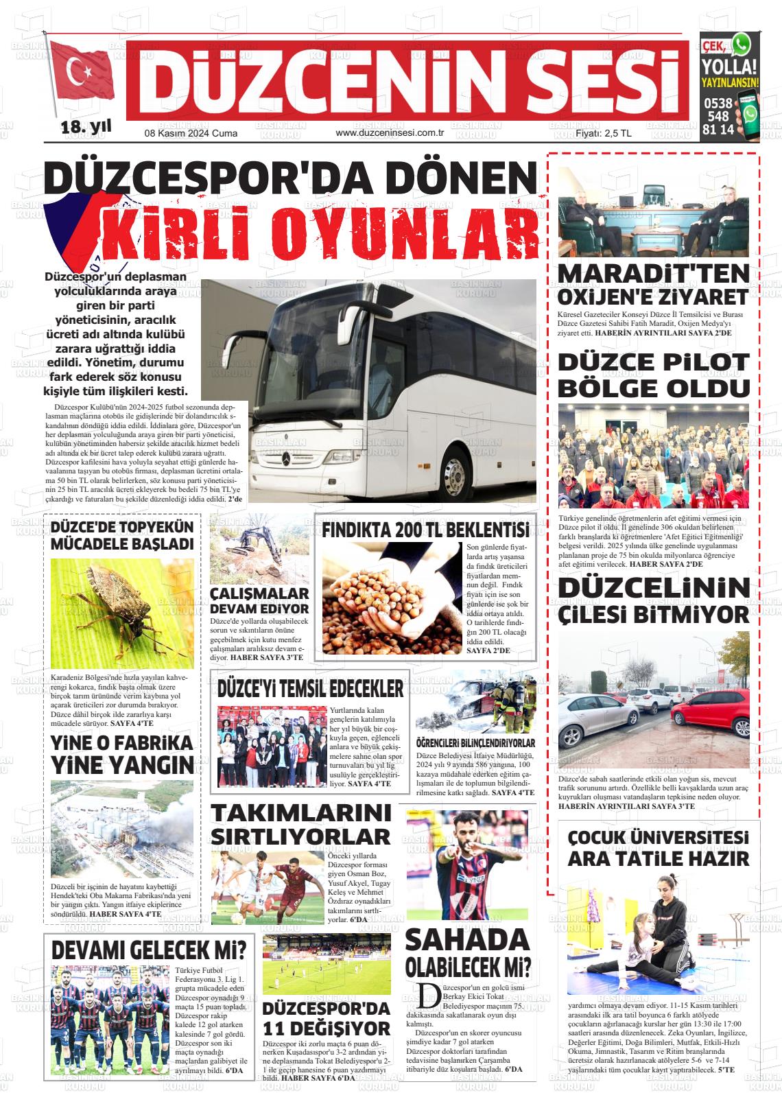 08 Kasım 2024 Düzcenin Sesi Gazete Manşeti