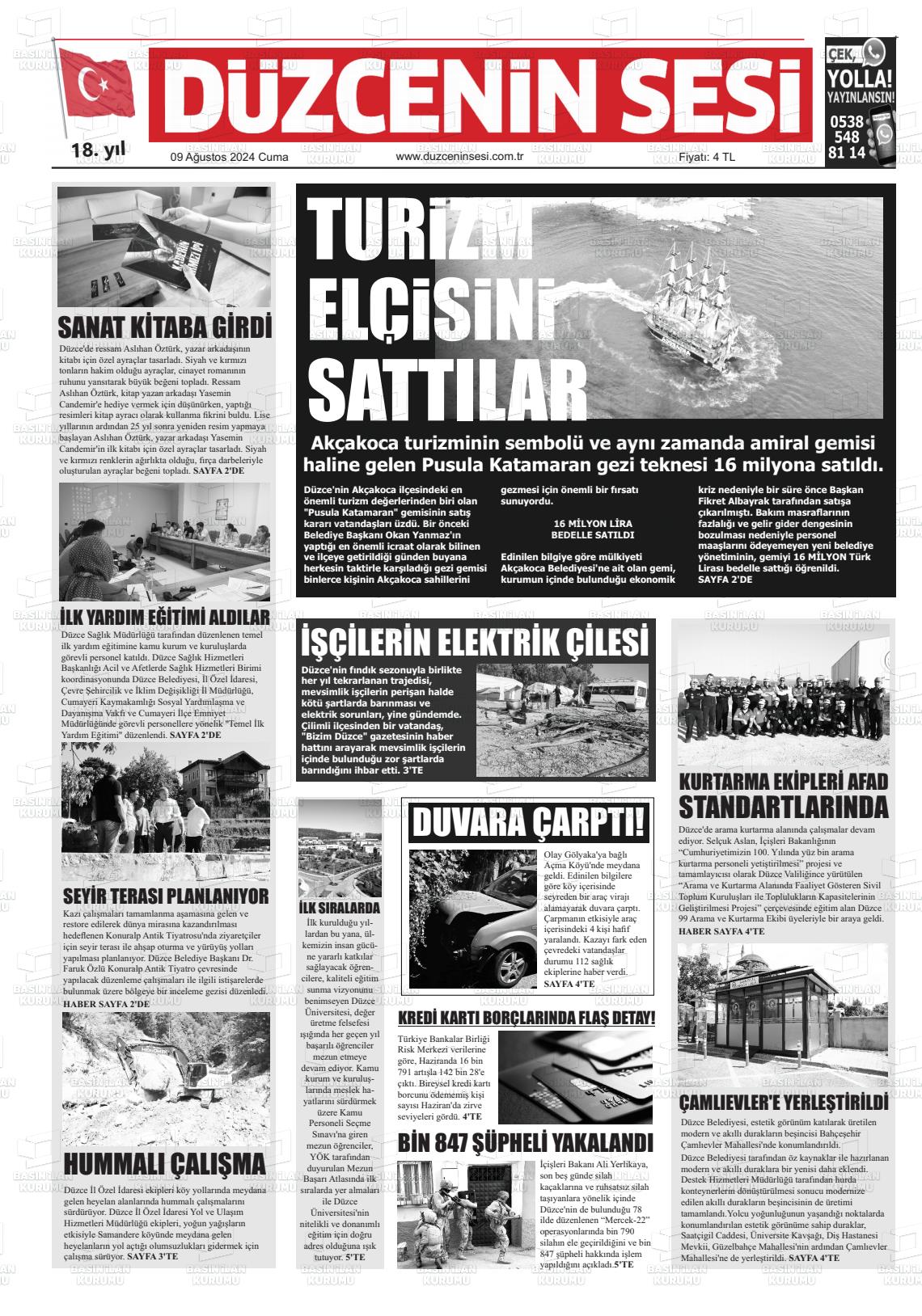 09 Ağustos 2024 Düzcenin Sesi Gazete Manşeti