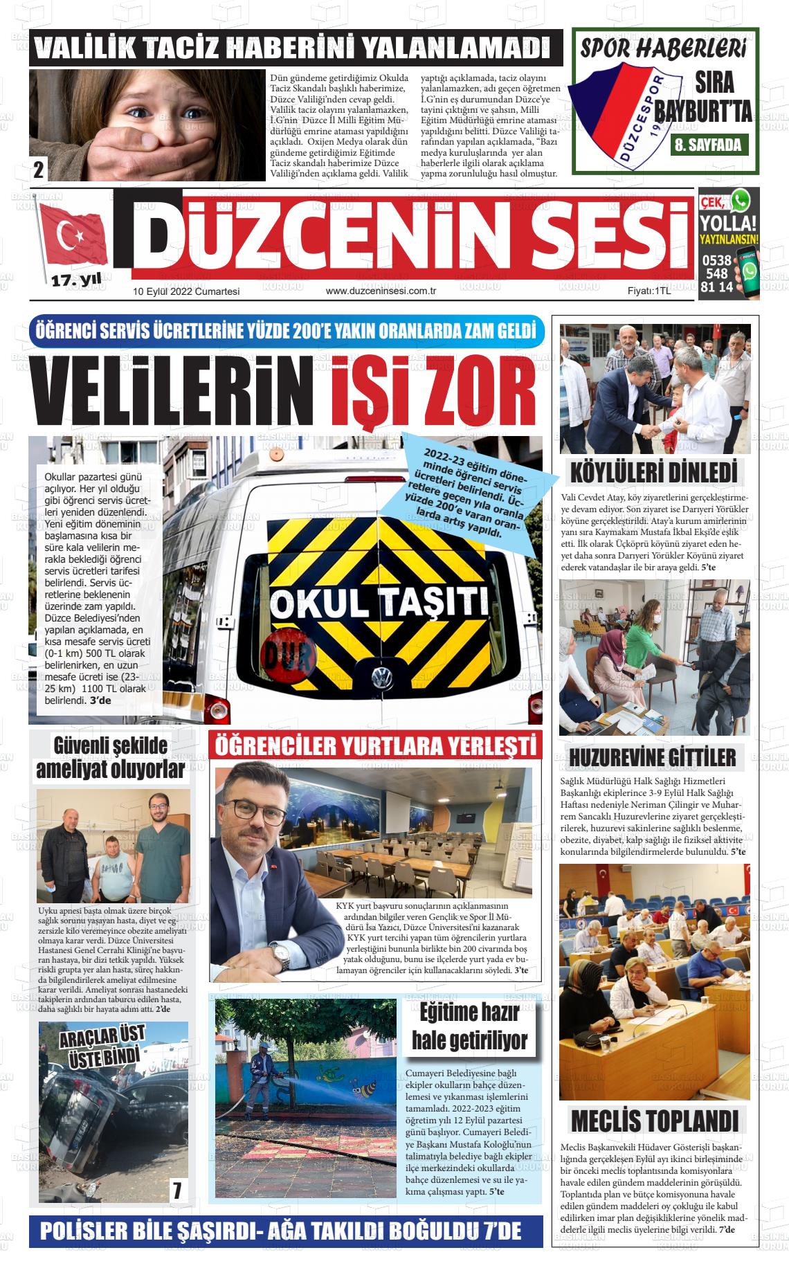 08 Kasım 2022 Düzcenin Sesi Gazete Manşeti