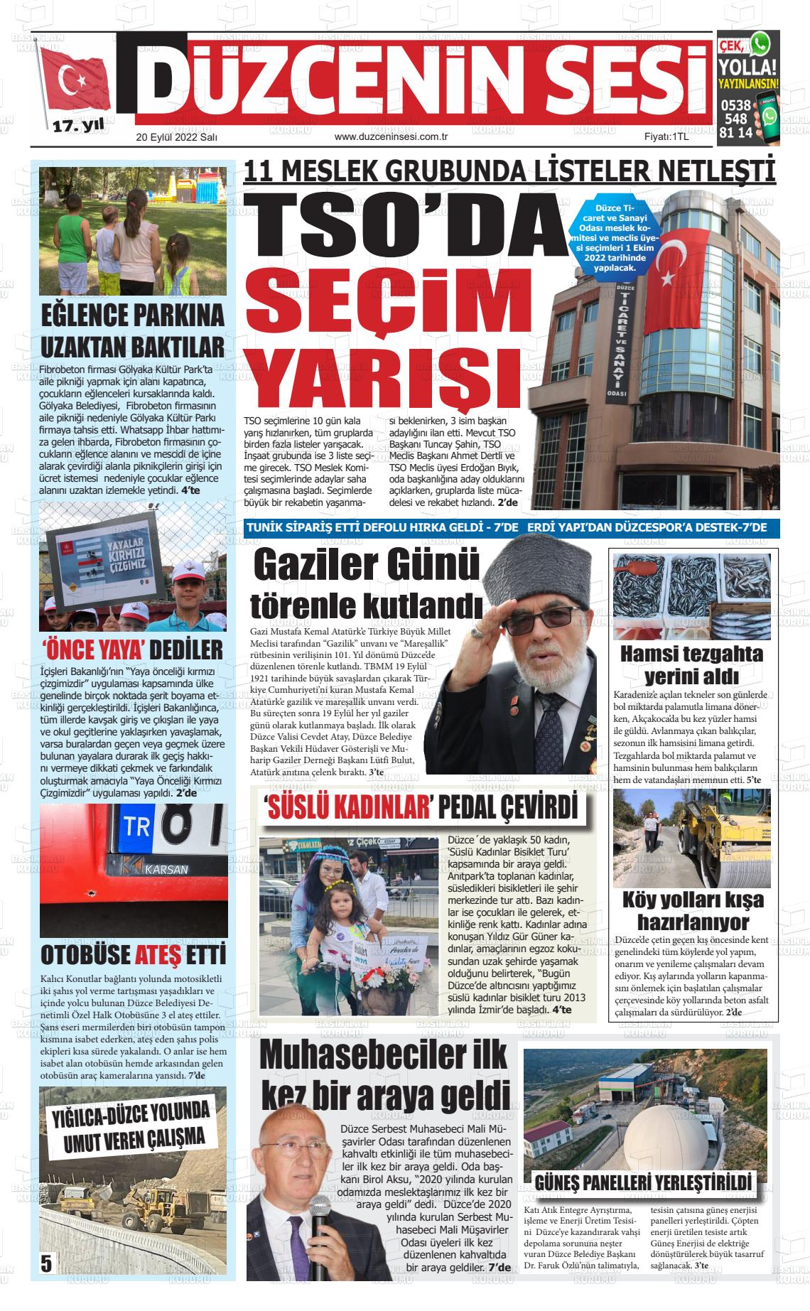 18 Kasım 2022 Düzcenin Sesi Gazete Manşeti