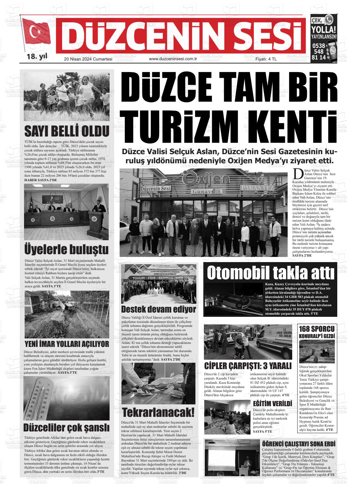 20 Nisan 2024 Düzcenin Sesi Gazete Manşeti