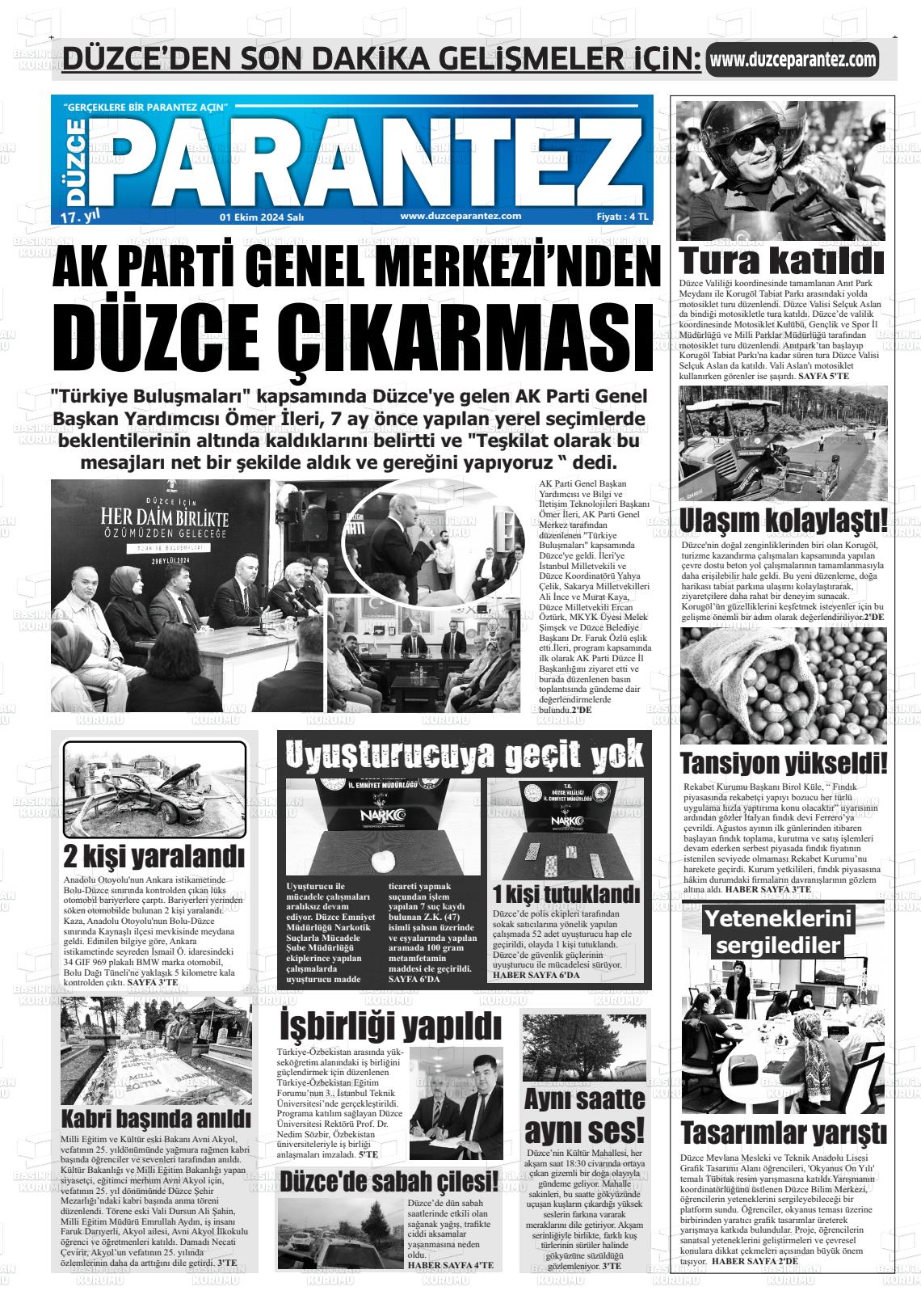 01 Ekim 2024 Düzce Parantez Gazete Manşeti