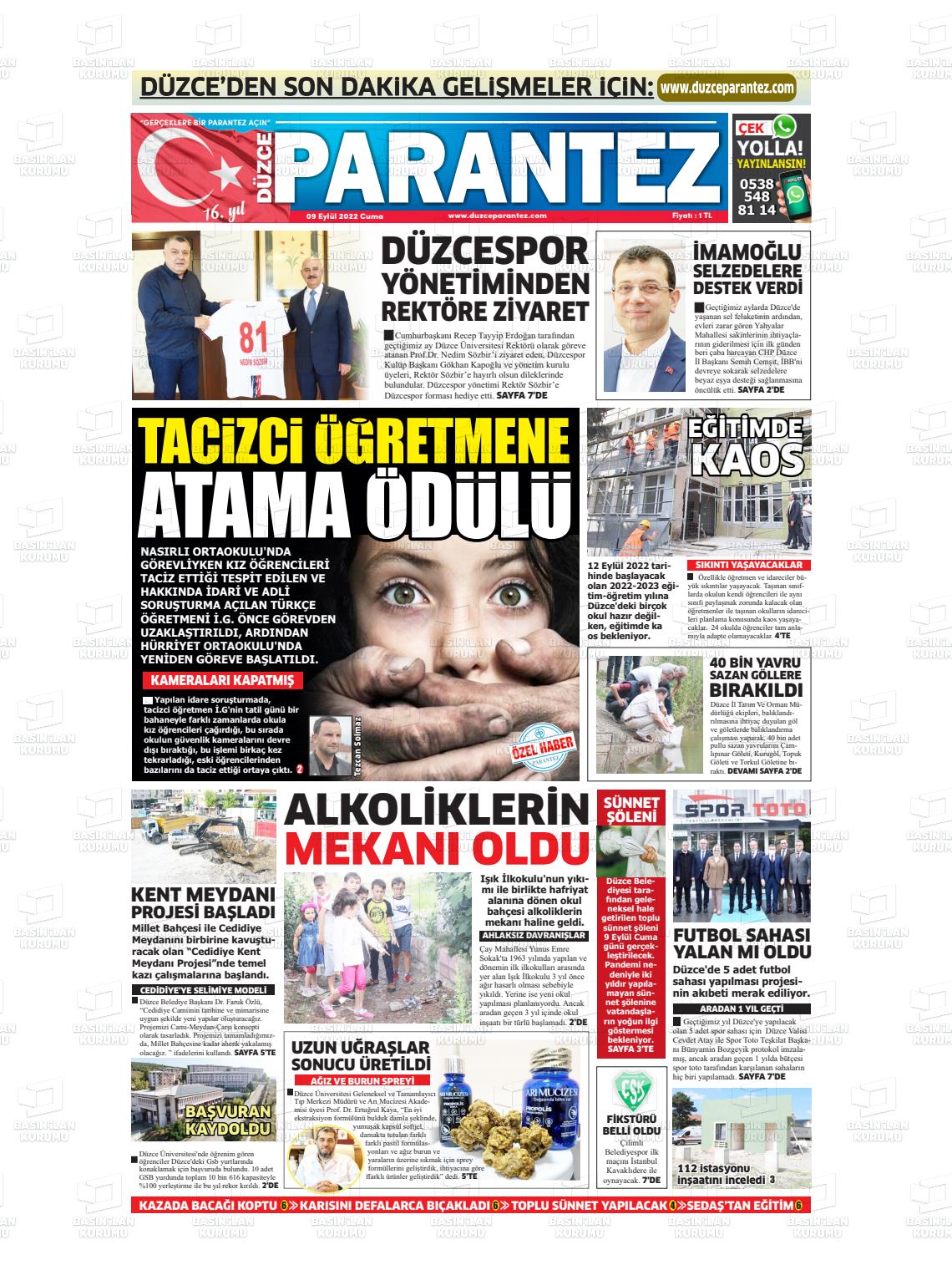 07 Kasım 2022 Düzce Parantez Gazete Manşeti