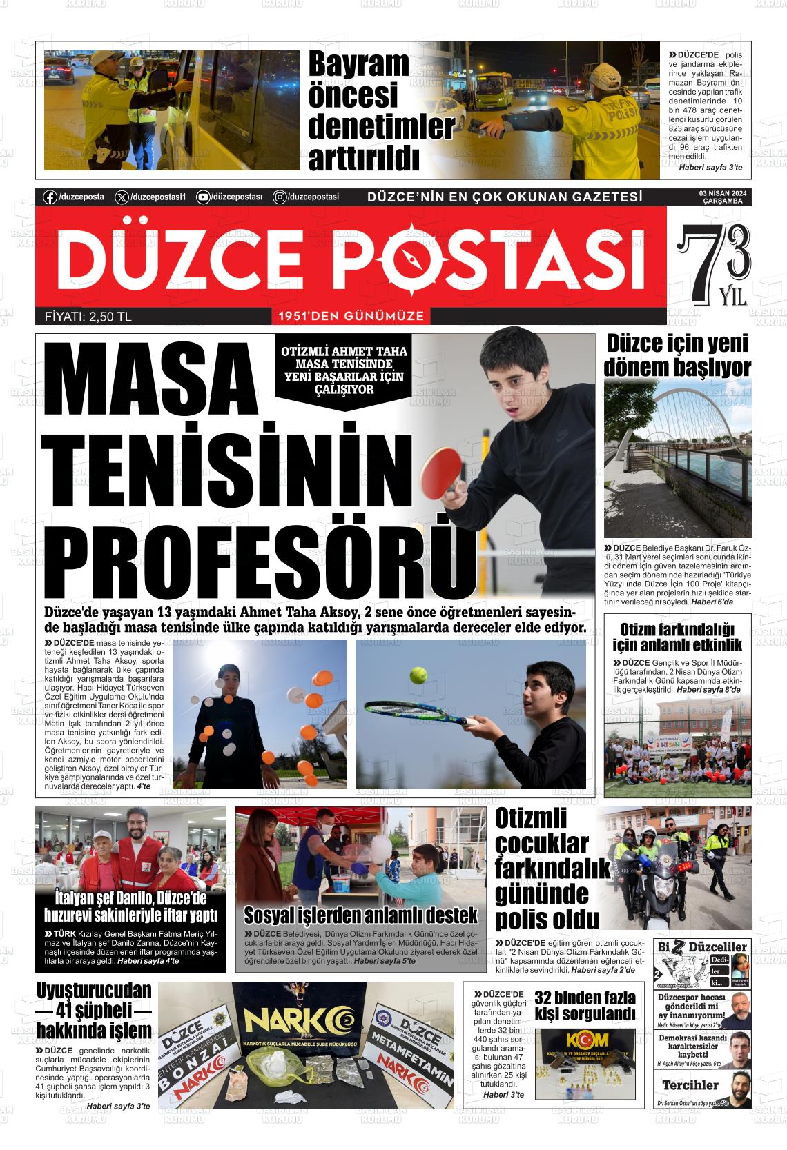 03 Nisan 2024 Düzce Postası Gazete Manşeti