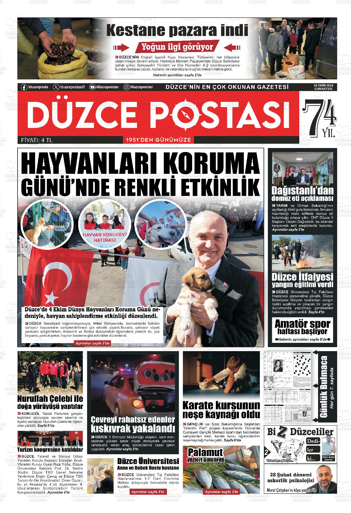 05 Ekim 2024 Düzce Postası Gazete Manşeti