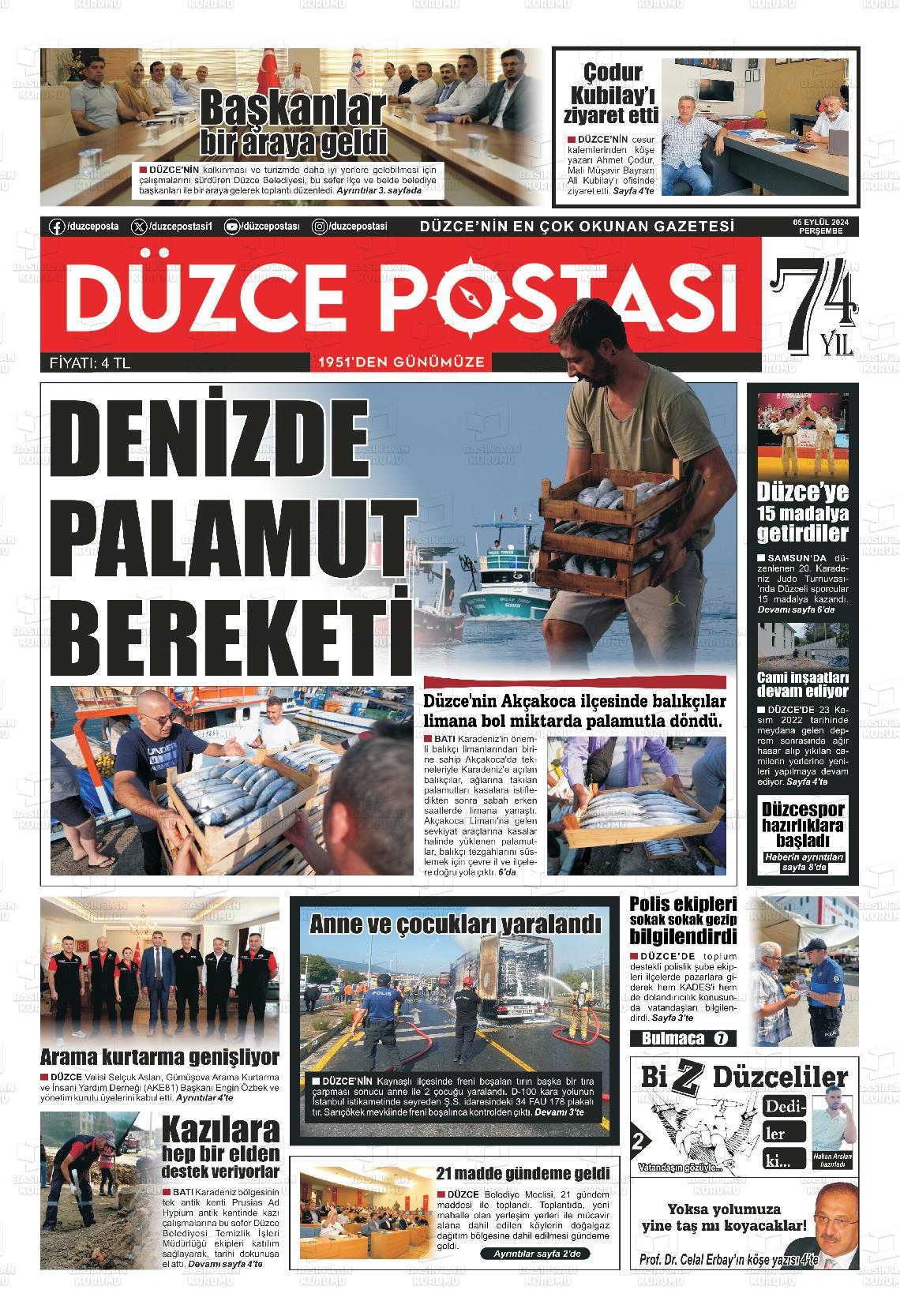 05 Eylül 2024 Düzce Postası Gazete Manşeti