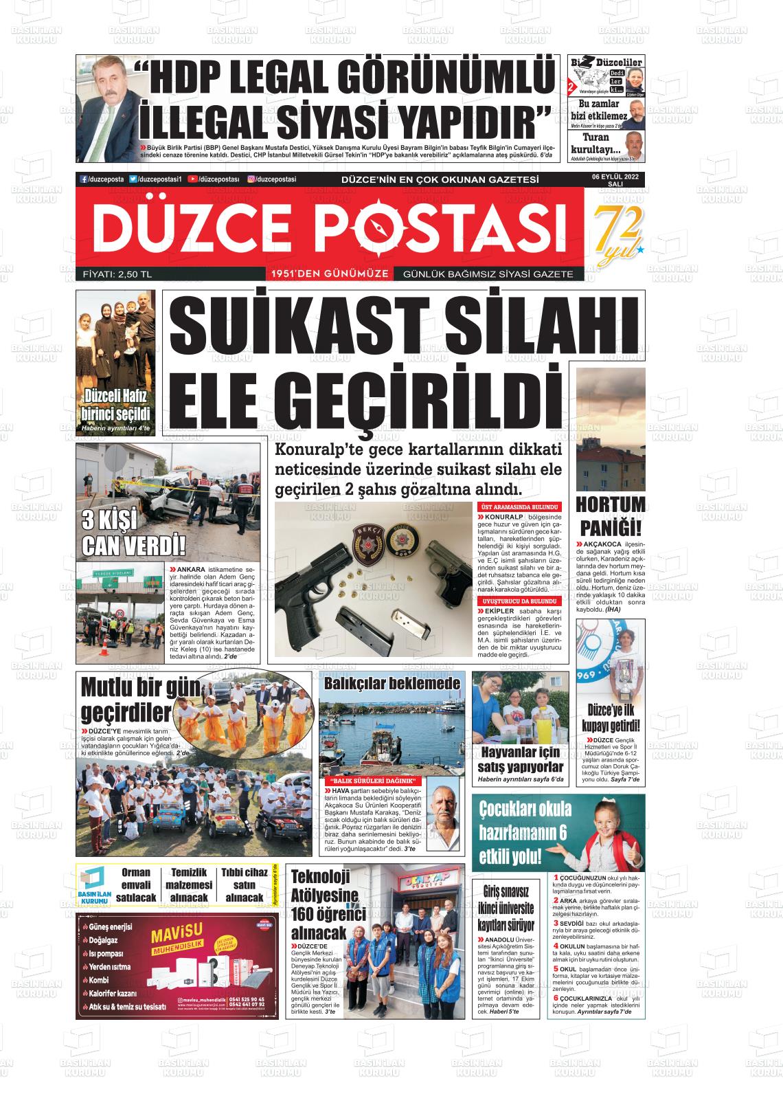 04 Kasım 2022 Düzce Postası Gazete Manşeti