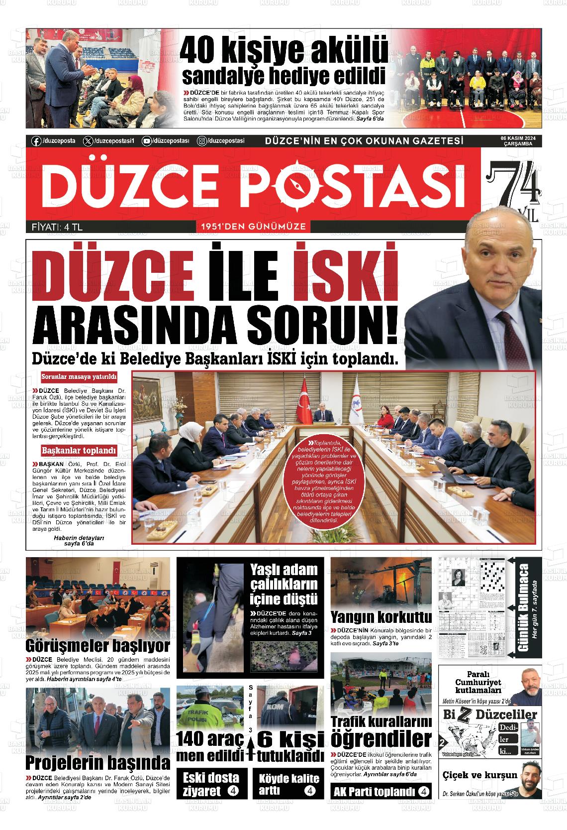 06 Kasım 2024 Düzce Postası Gazete Manşeti