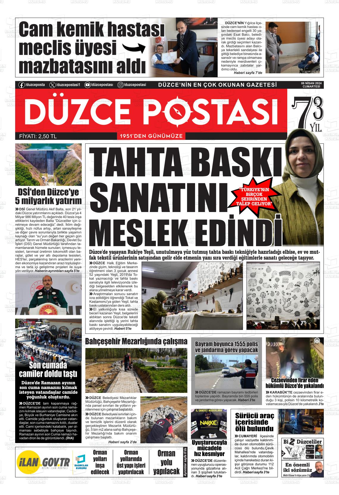 06 Nisan 2024 Düzce Postası Gazete Manşeti