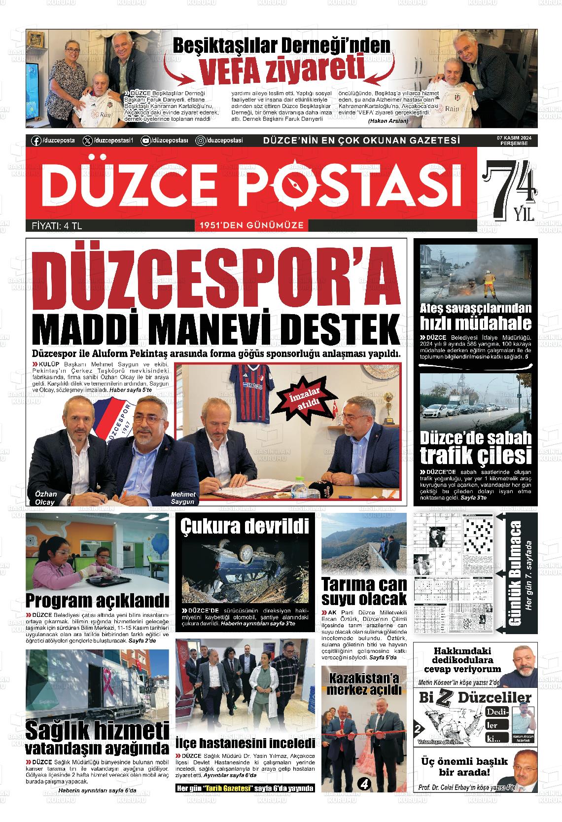 07 Kasım 2024 Düzce Postası Gazete Manşeti