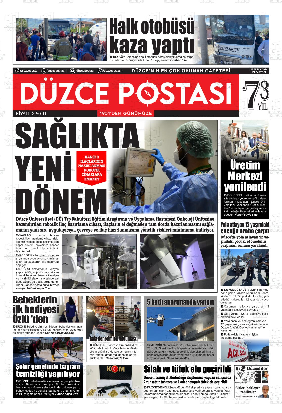 08 Nisan 2024 Düzce Postası Gazete Manşeti