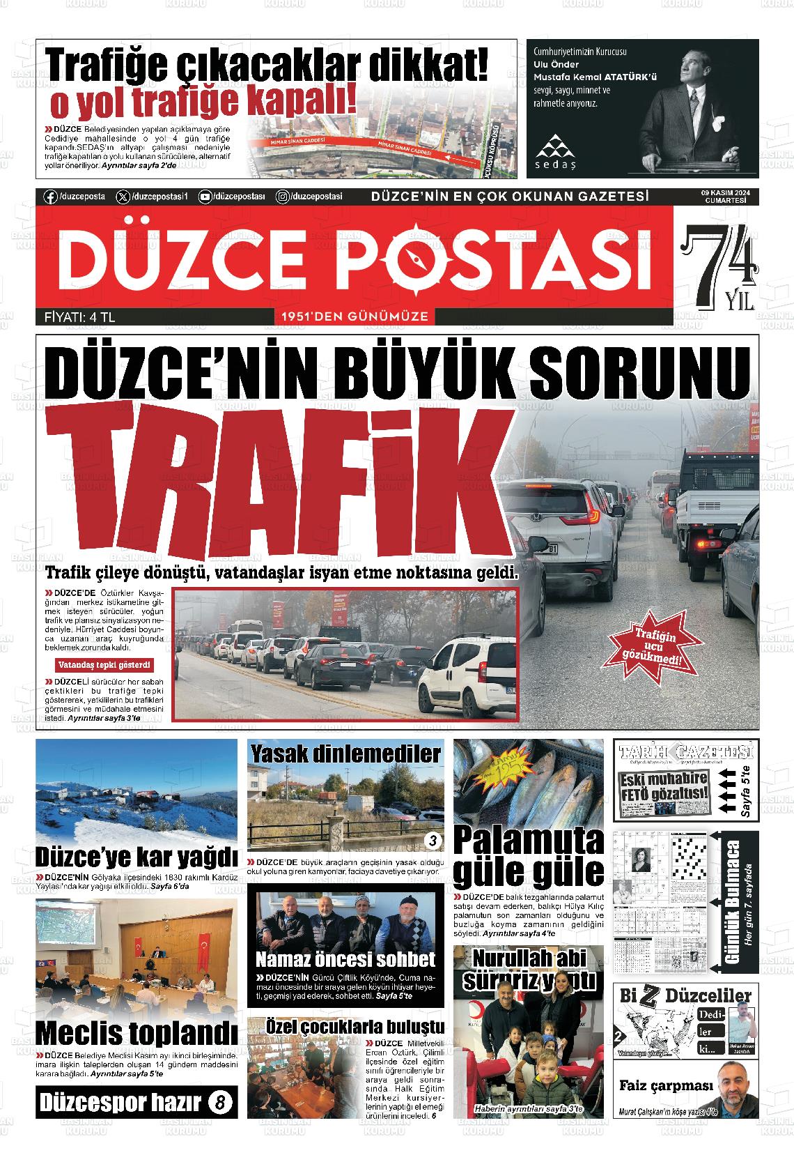 09 Kasım 2024 Düzce Postası Gazete Manşeti