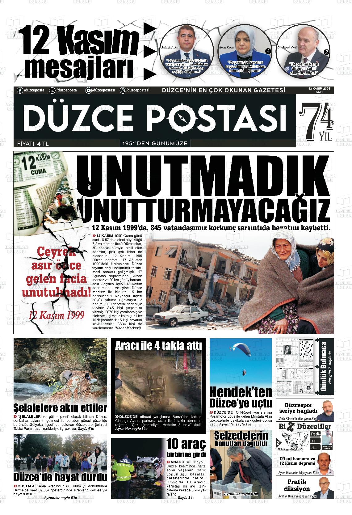 12 Kasım 2024 Düzce Postası Gazete Manşeti