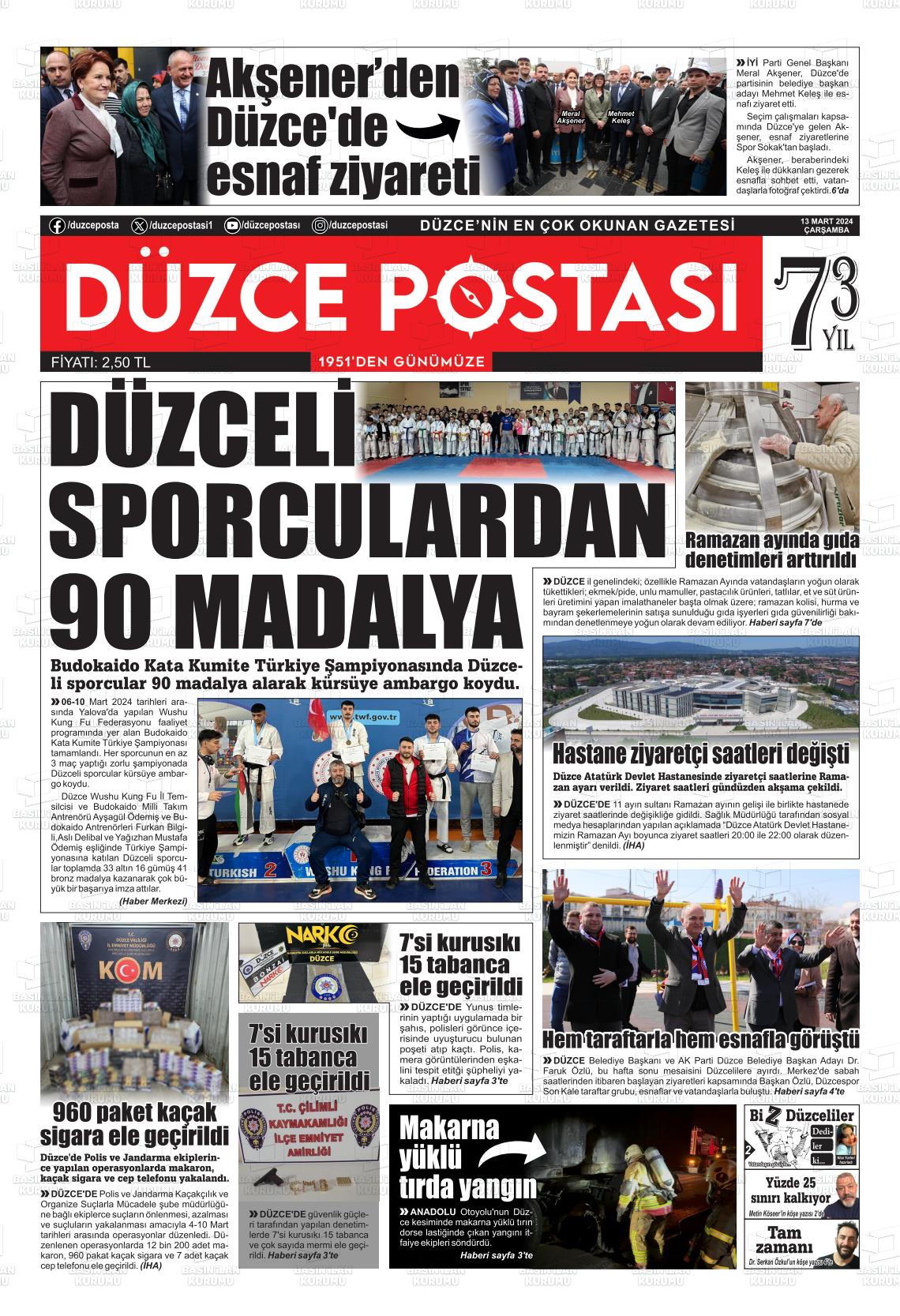 13 Mart 2024 Düzce Postası Gazete Manşeti