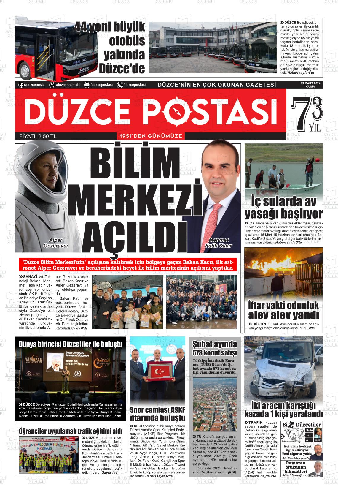 15 Mart 2024 Düzce Postası Gazete Manşeti