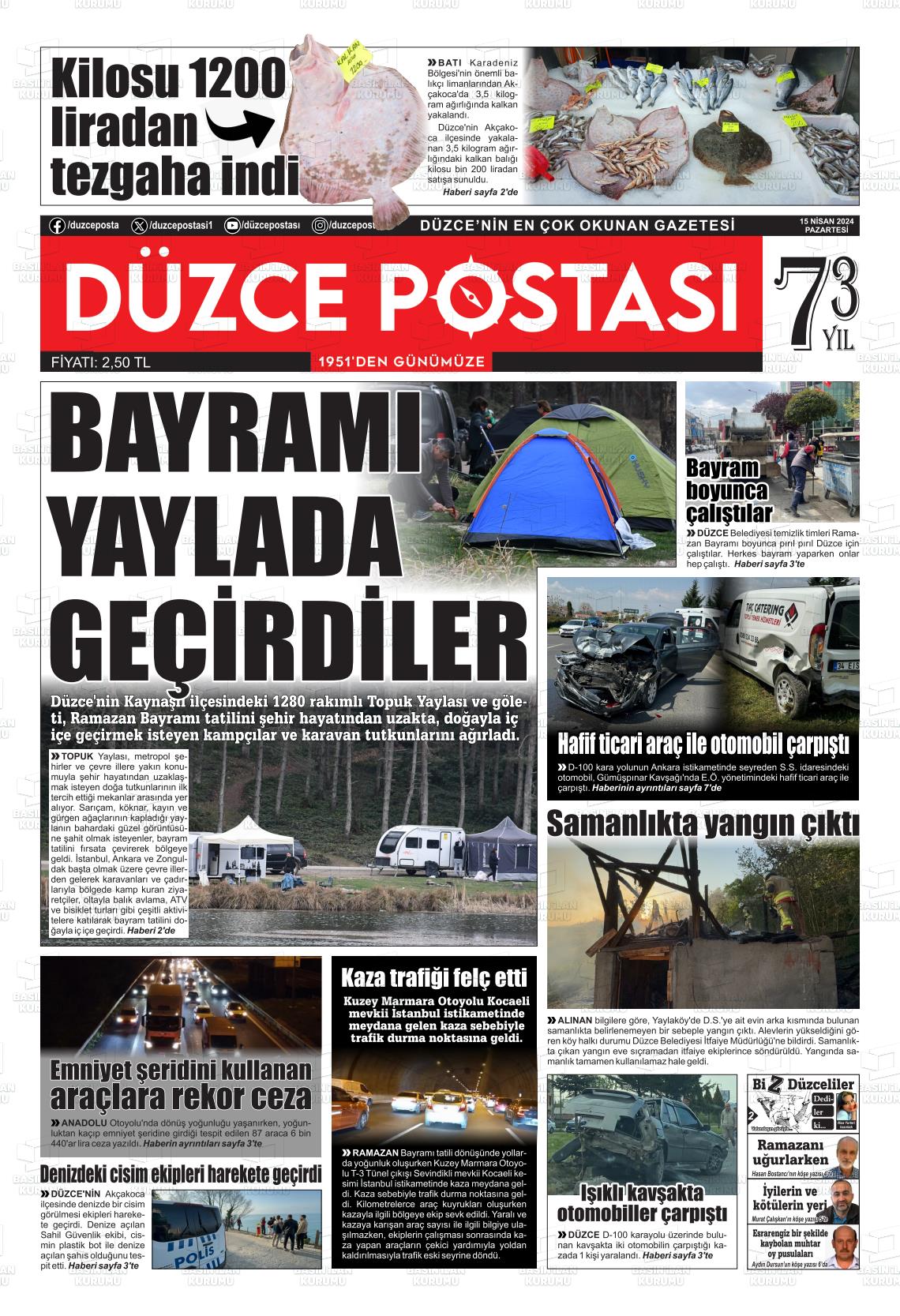 15 Nisan 2024 Düzce Postası Gazete Manşeti