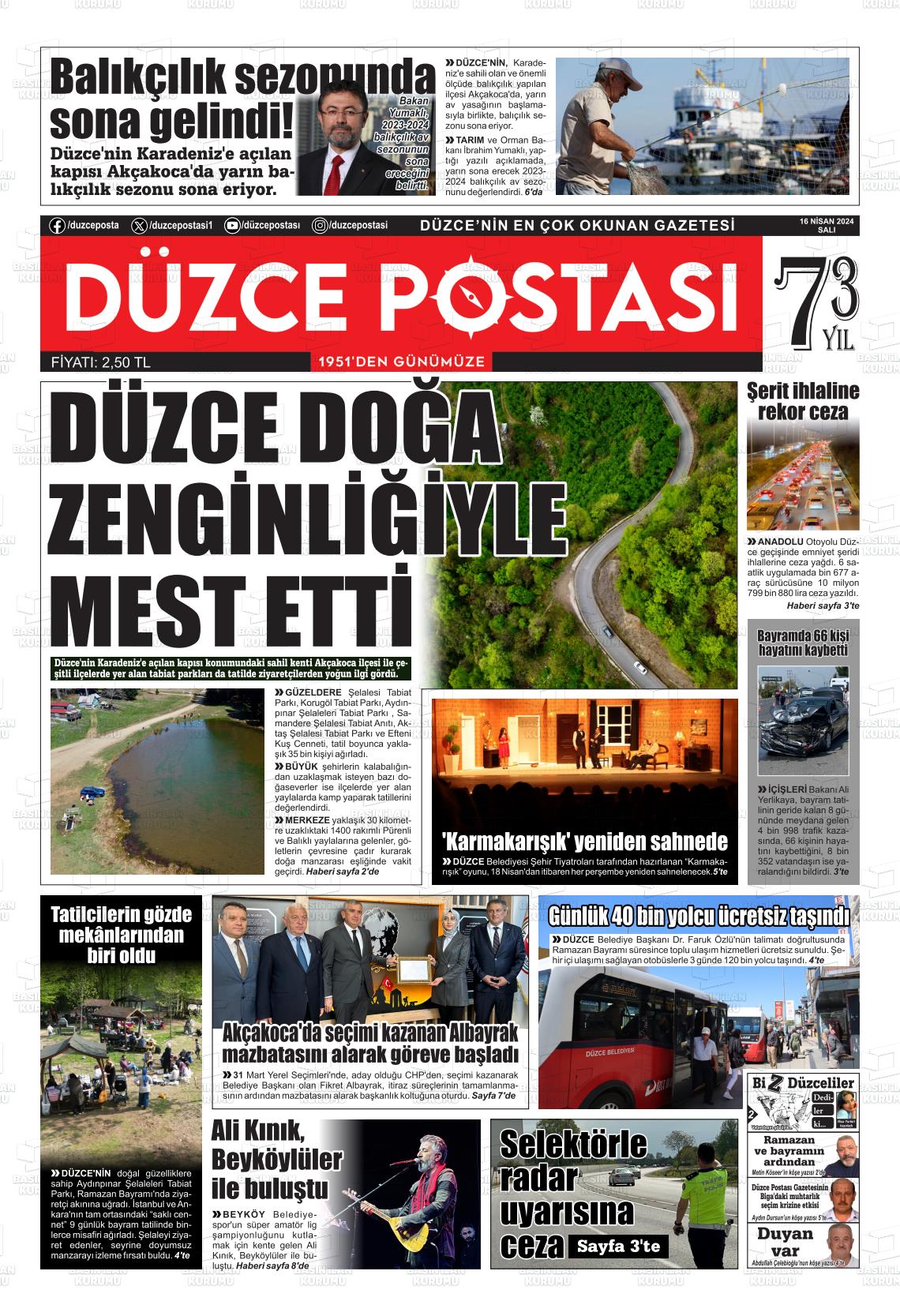 17 Nisan 2024 Düzce Postası Gazete Manşeti