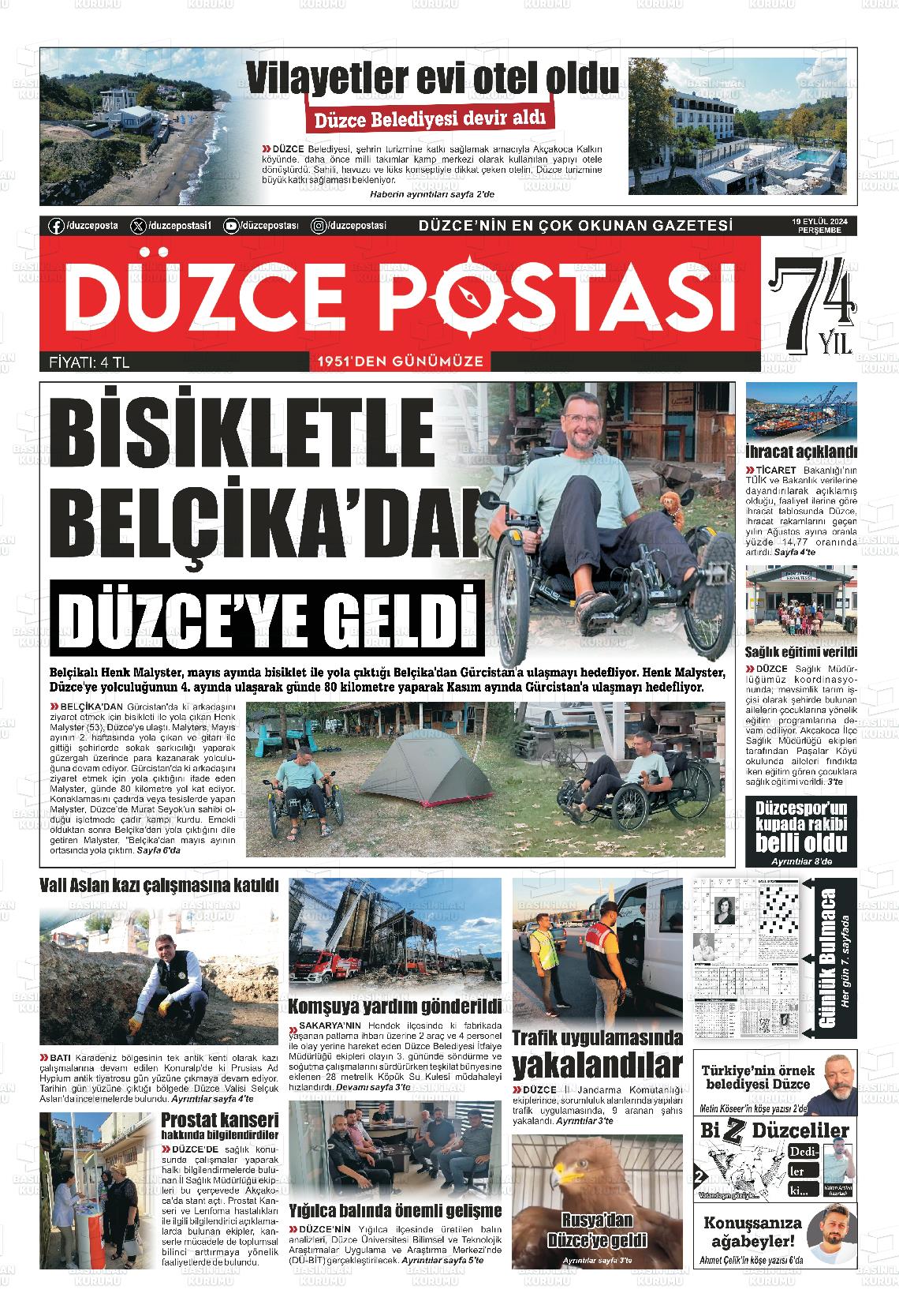 19 Eylül 2024 Düzce Postası Gazete Manşeti