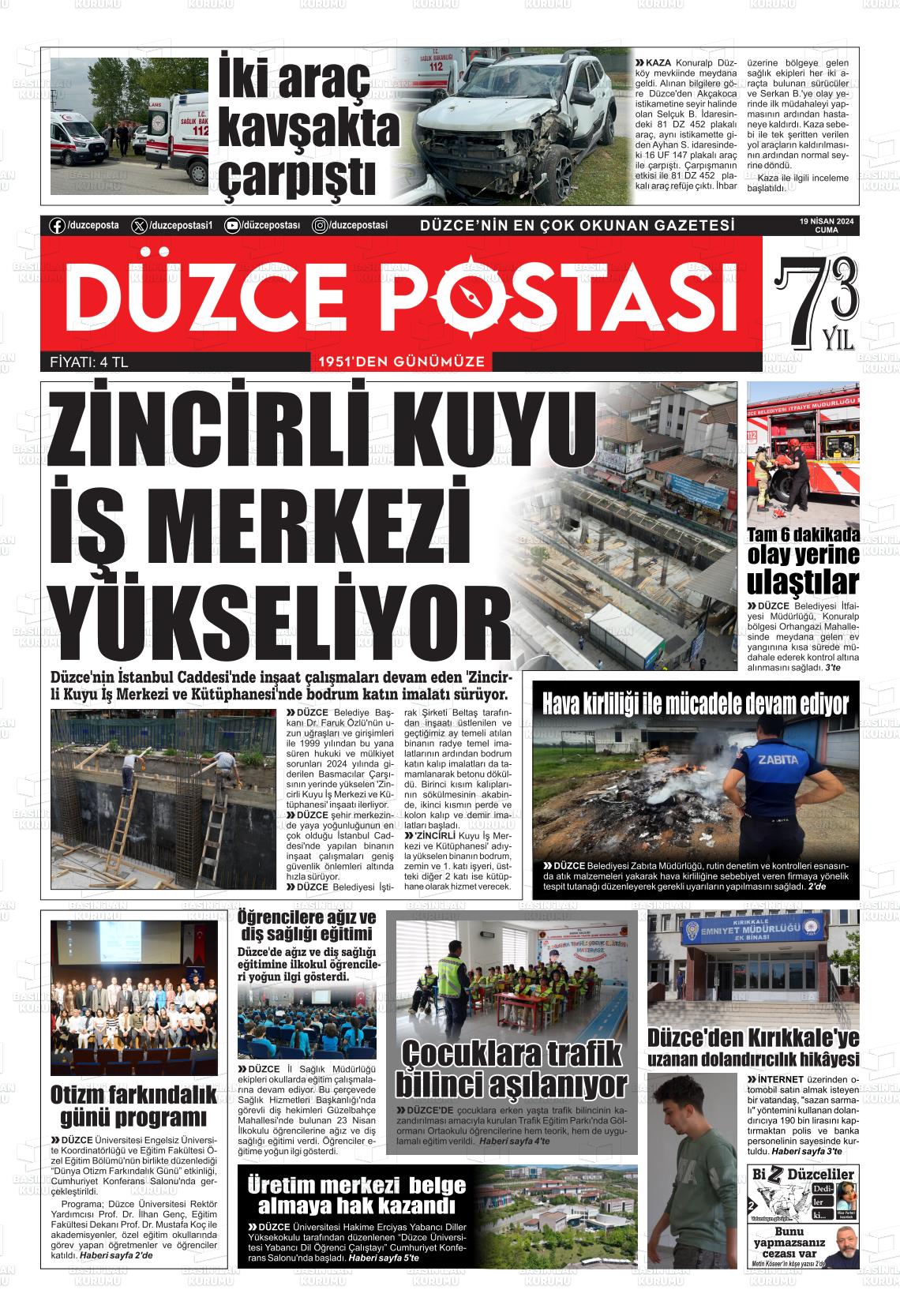 19 Nisan 2024 Düzce Postası Gazete Manşeti