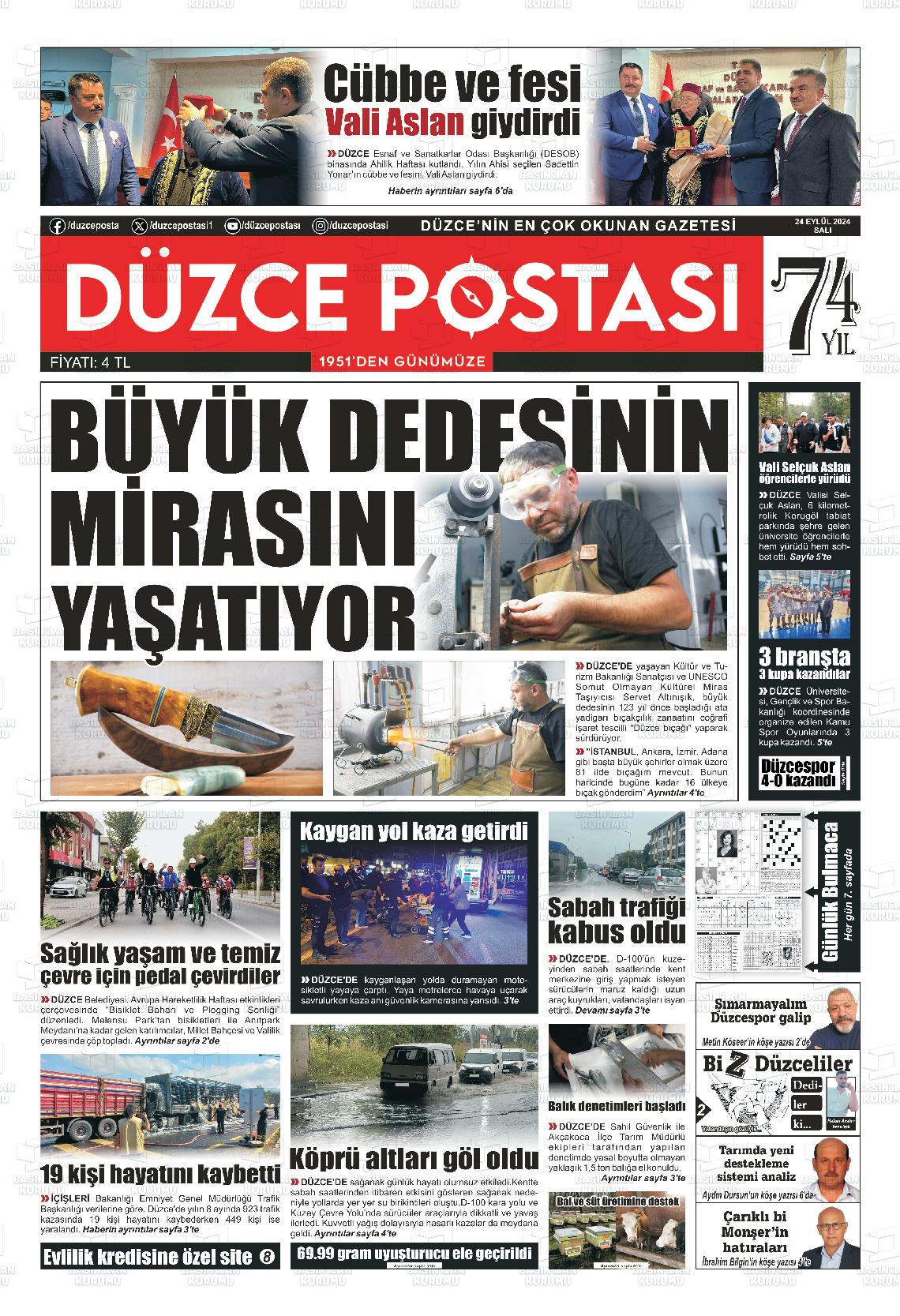 24 Eylül 2024 Düzce Postası Gazete Manşeti