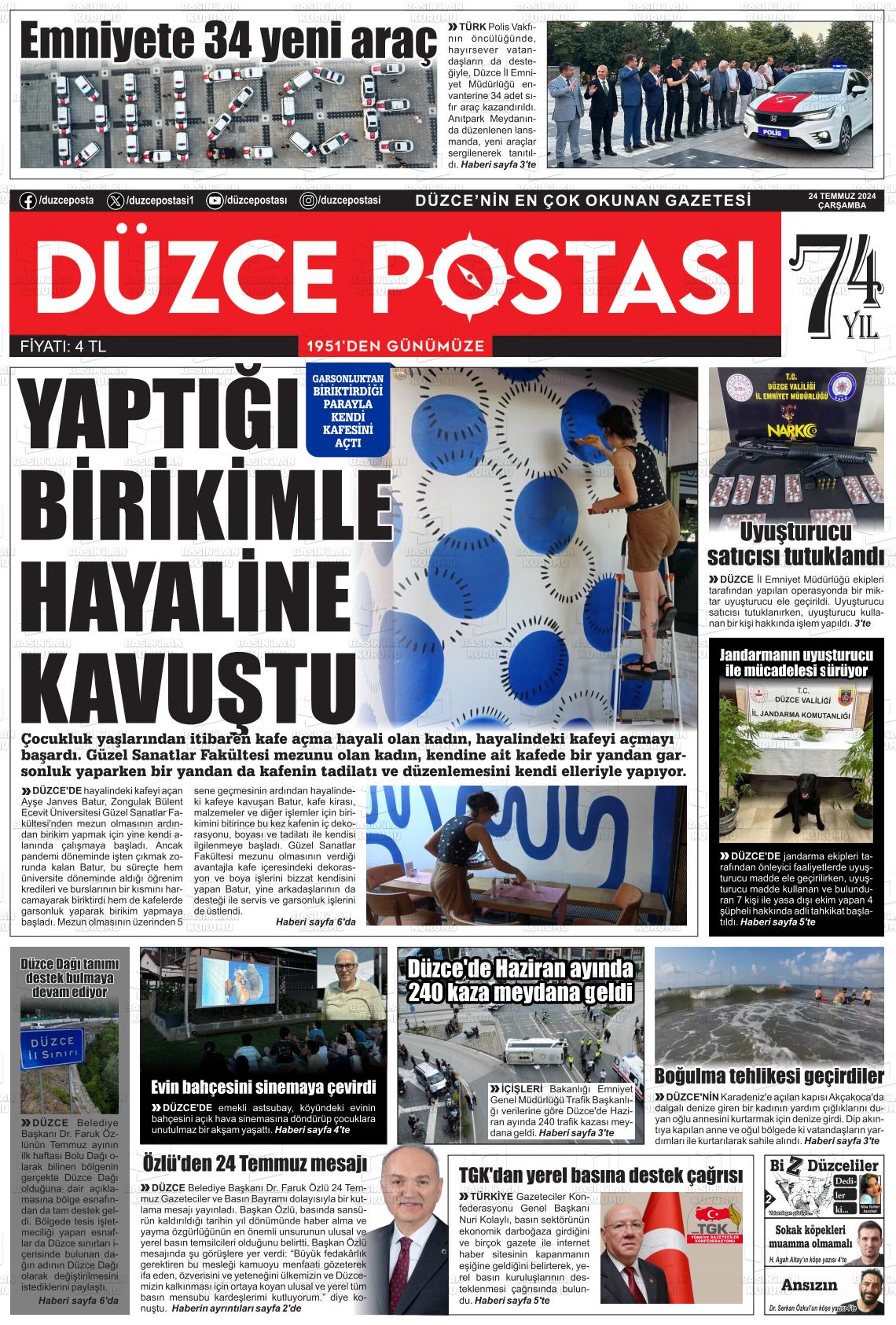 24 Temmuz 2024 Düzce Postası Gazete Manşeti