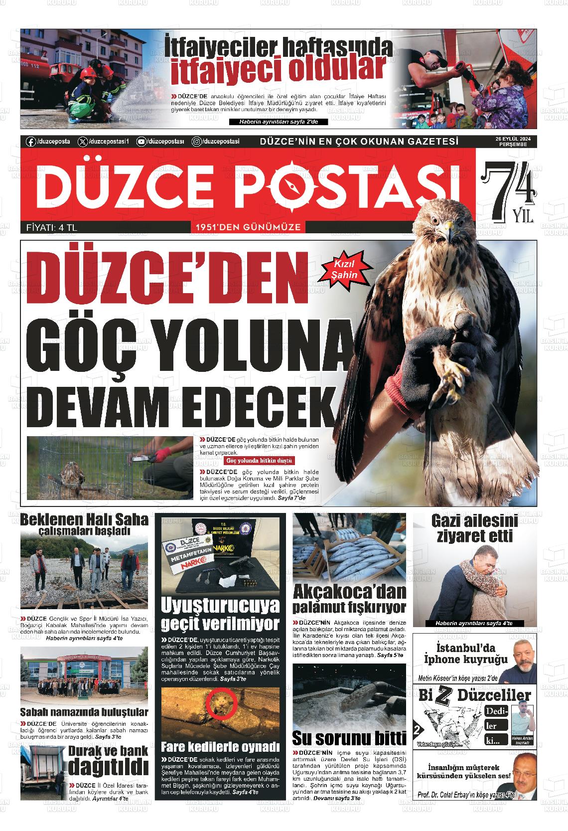 26 Eylül 2024 Düzce Postası Gazete Manşeti