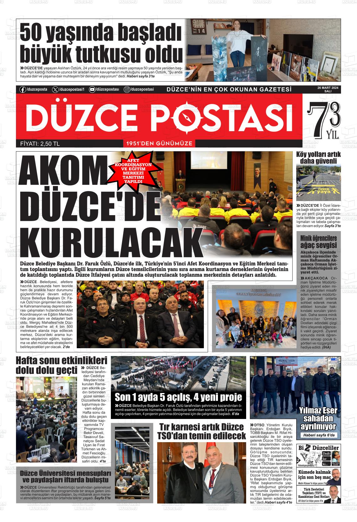 26 Mart 2024 Düzce Postası Gazete Manşeti