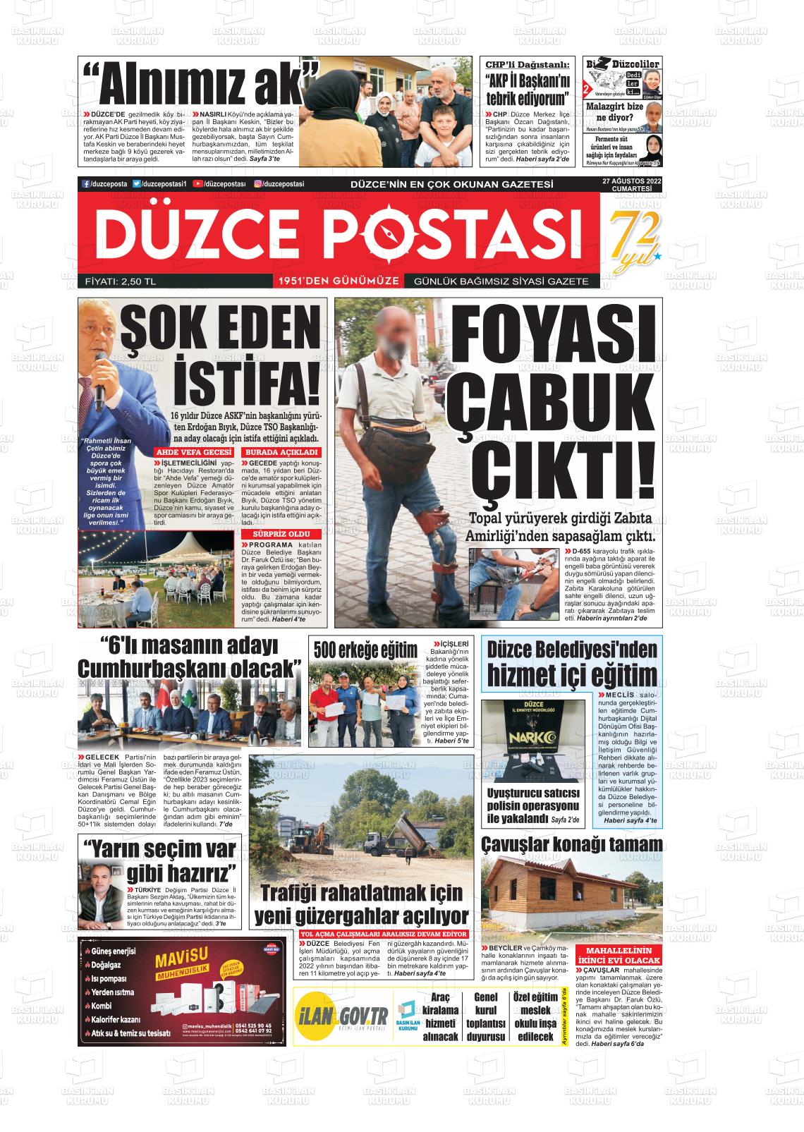 25 Ekim 2022 Düzce Postası Gazete Manşeti