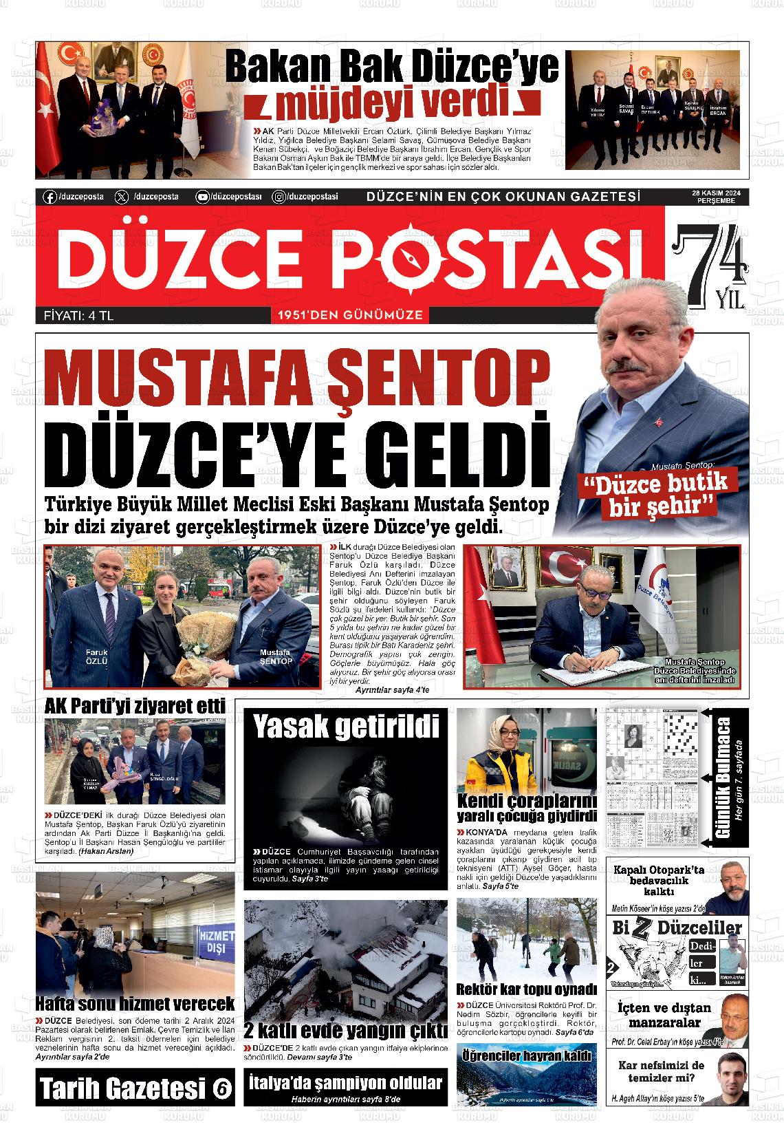 03 Aralık 2024 Düzce Postası Gazete Manşeti