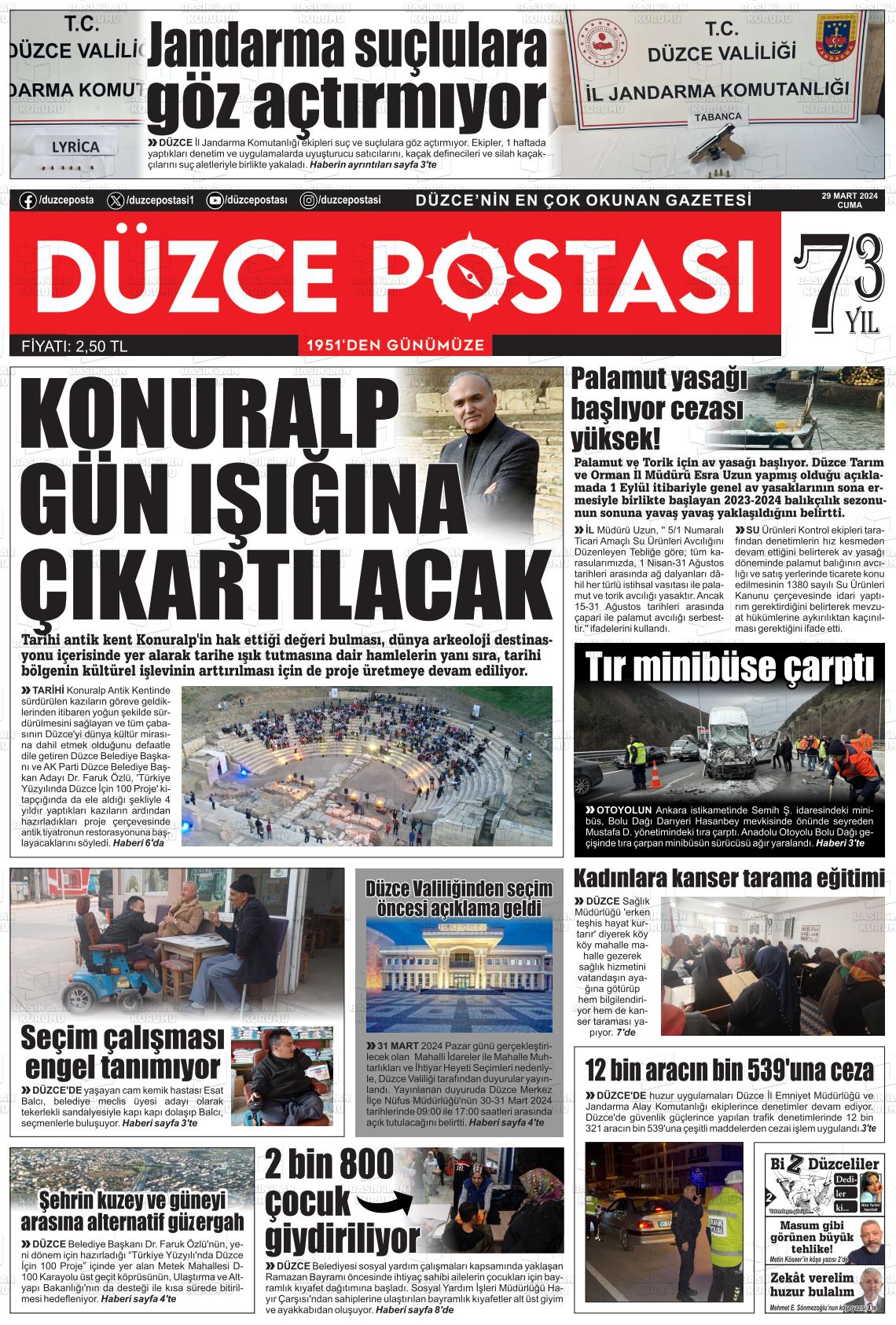 29 Mart 2024 Düzce Postası Gazete Manşeti