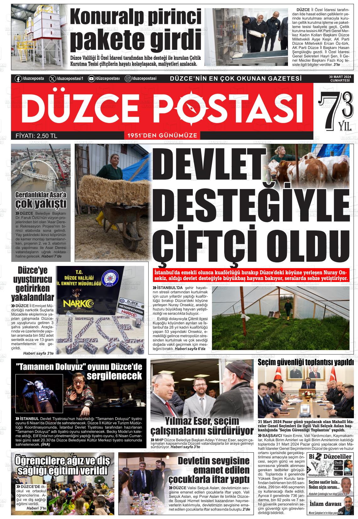 30 Mart 2024 Düzce Postası Gazete Manşeti