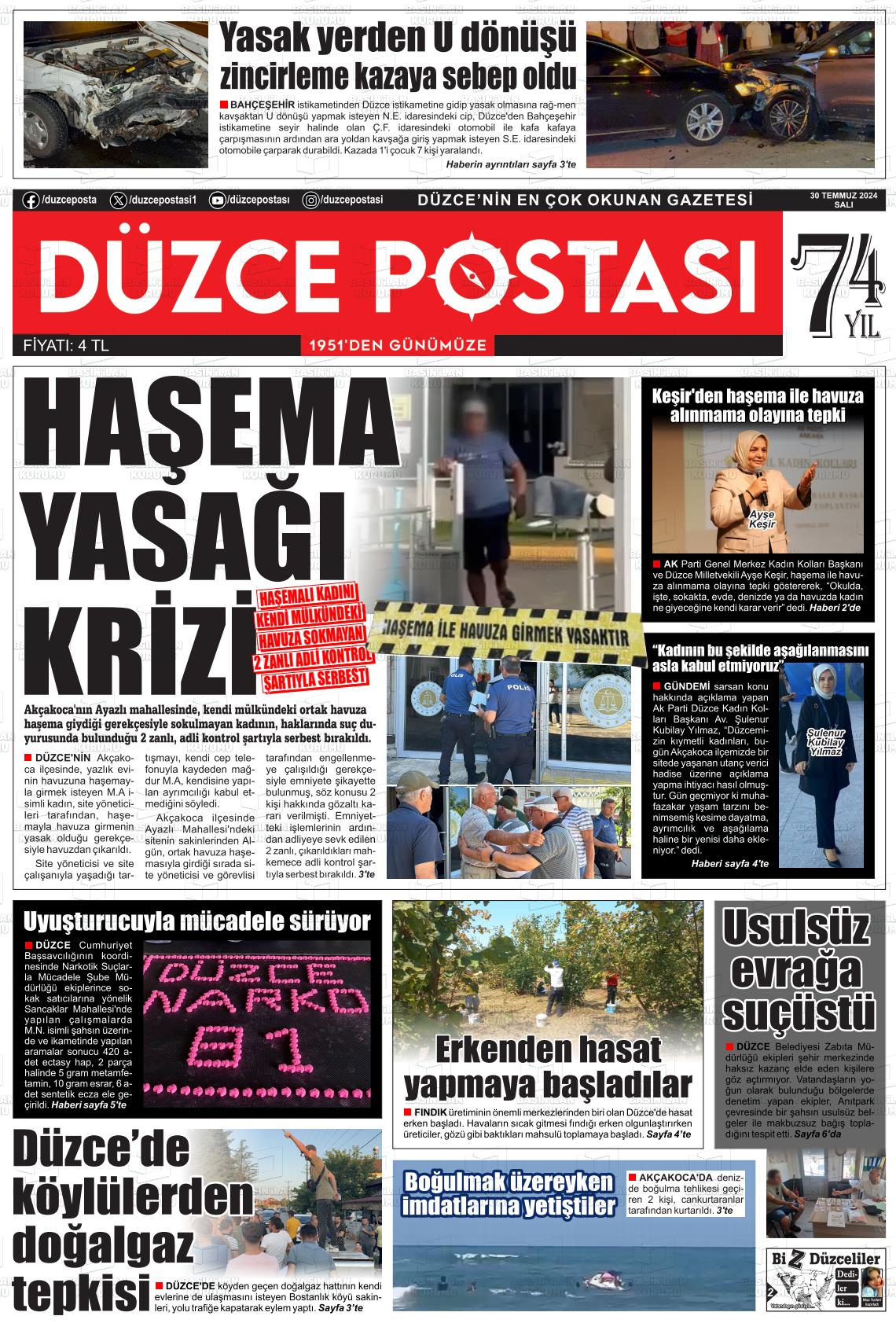 30 Temmuz 2024 Düzce Postası Gazete Manşeti