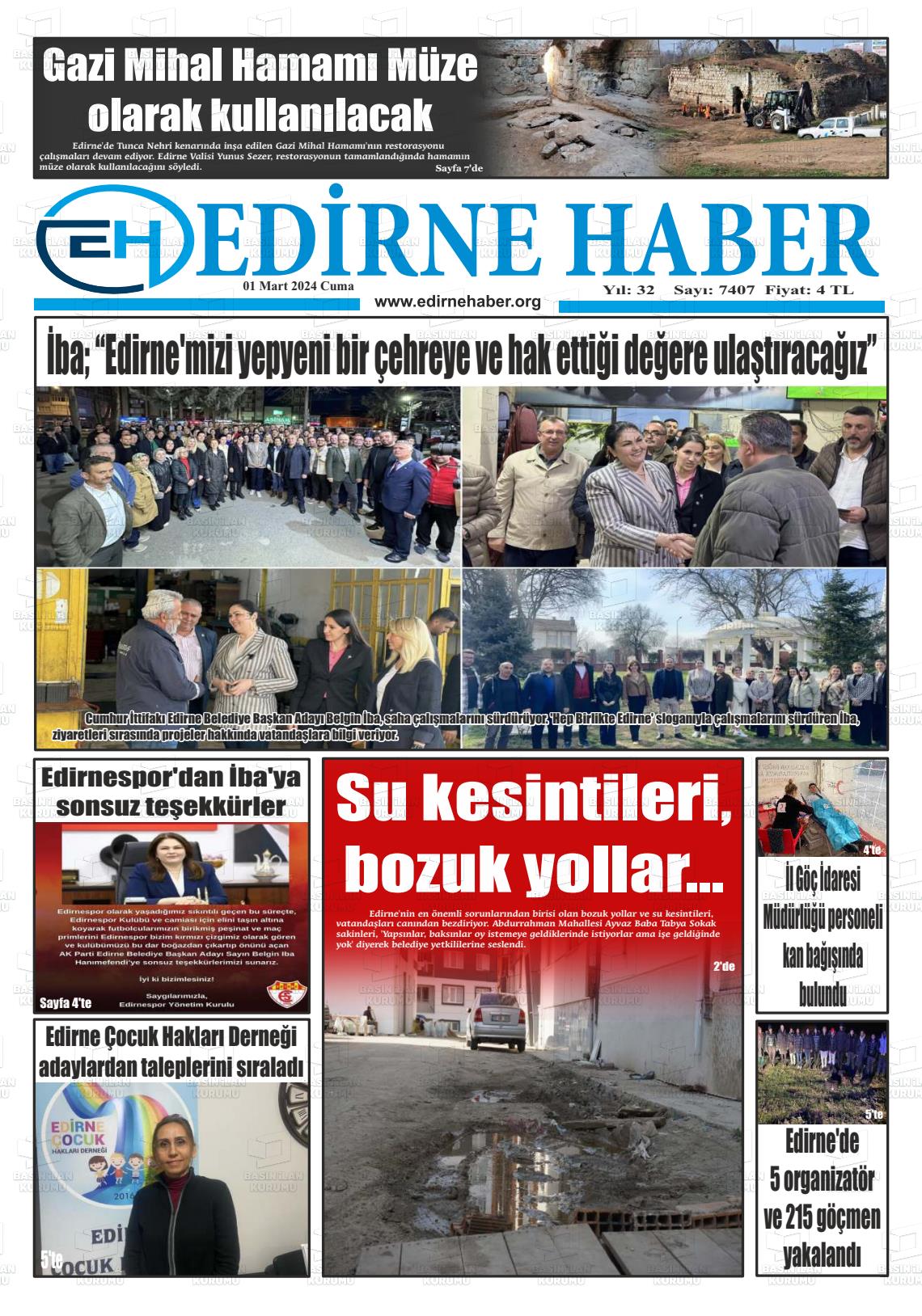 01 Mart 2024 edirne haber Gazete Manşeti